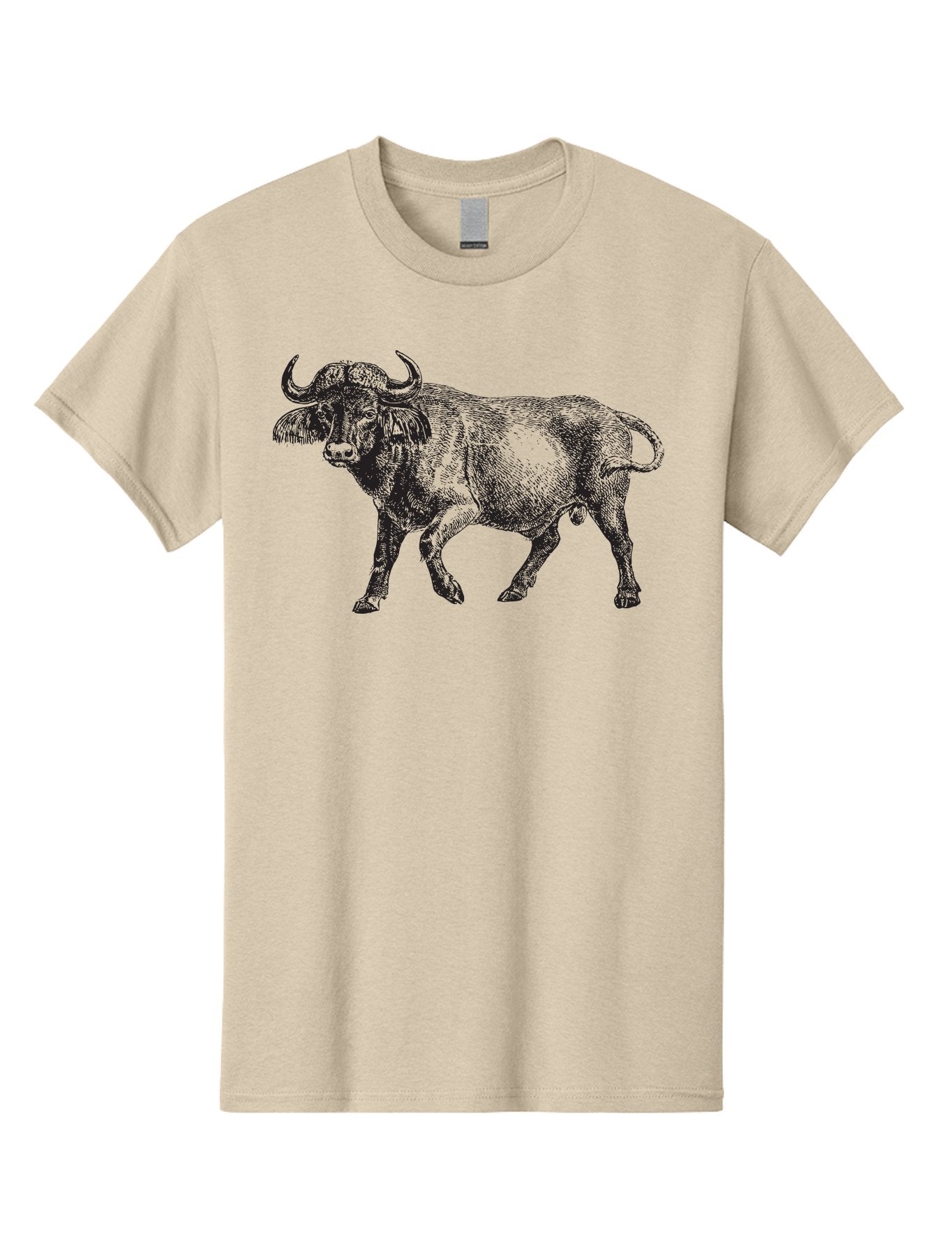 Bull-Illustration Men'S Graphic Tee, 100% Cotton, Comfortable Casual Summer Wear, Machine Washable, Wild Animal, Bovine Illustration, Majestic Horns, Grazing Mammal, Wildlife Artwork, Rustic Charm, Detailed Engraving, Farm Animal, Aad859 6