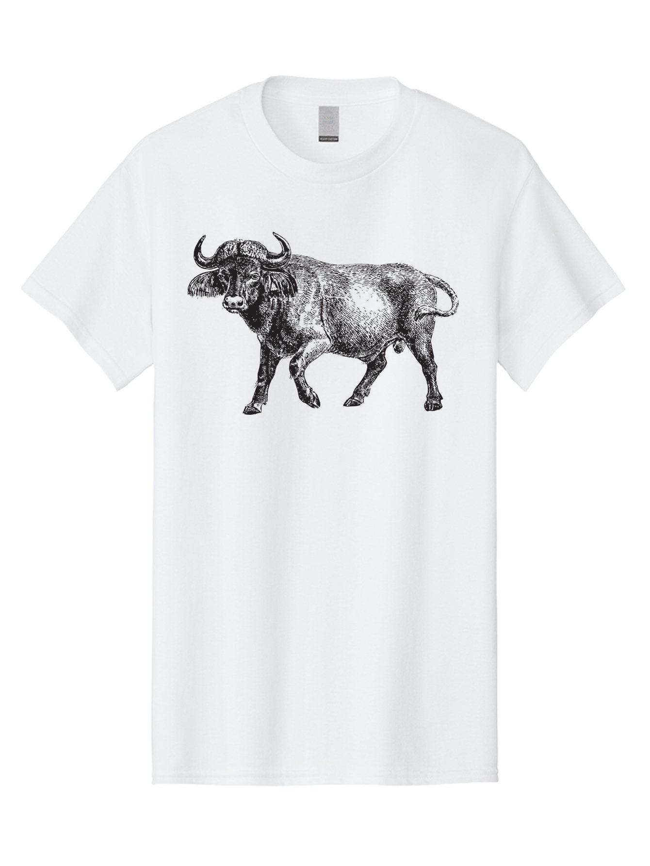 Bull-Illustration Men'S Graphic Tee, 100% Cotton, Comfortable Casual Summer Wear, Machine Washable, Wild Animal, Bovine Illustration, Majestic Horns, Grazing Mammal, Wildlife Artwork, Rustic Charm, Detailed Engraving, Farm Animal, Aad859 4