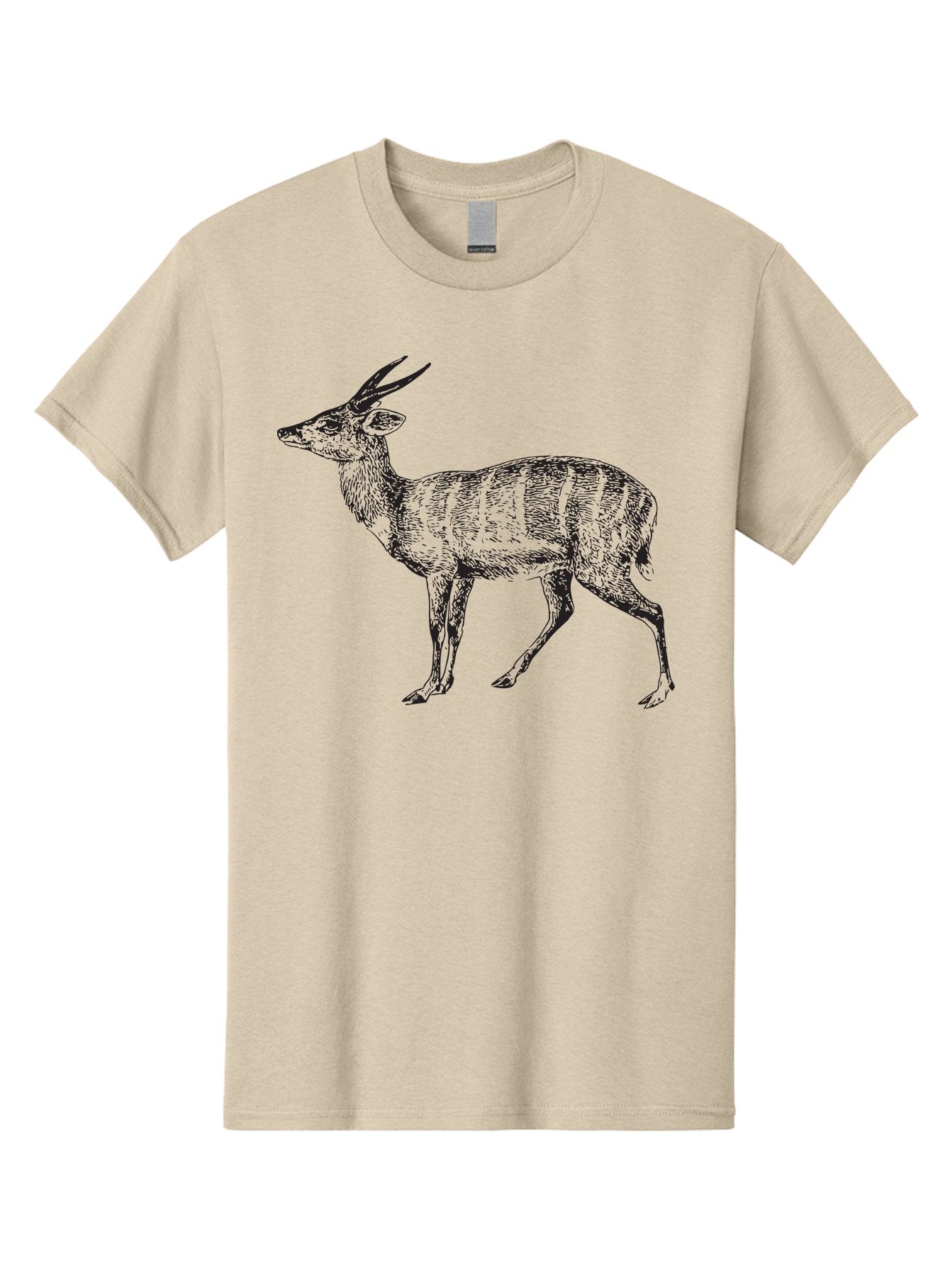 Bushbuck-Sketch Men'S Graphic Tee, 100% Cotton, Comfortable Casual Summer Wear, Machine Washable, Illustration Of A Deer, Animal Art, Wildlife, Forest Creature, Horned Mammal, Nature-Inspired Design, Graphic Illustration, Sketch Art Aad860 3