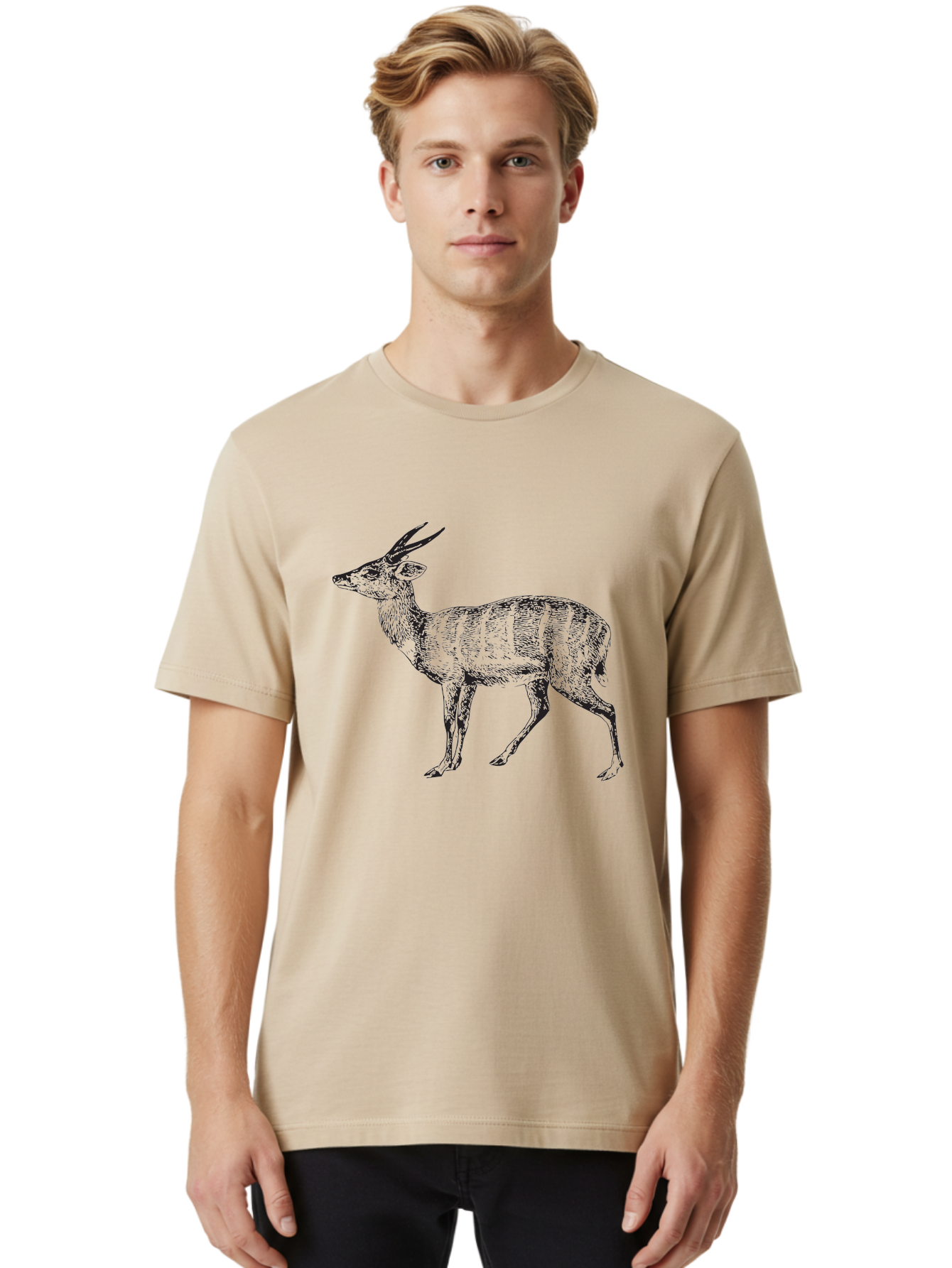 Bushbuck-Sketch Men'S Graphic Tee, 100% Cotton, Comfortable Casual Summer Wear, Machine Washable, Illustration Of A Deer, Animal Art, Wildlife, Forest Creature, Horned Mammal, Nature-Inspired Design, Graphic Illustration, Sketch Art Aad860 18