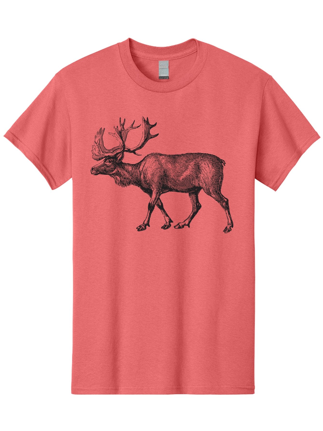 Caribou Men'S Graphic Tee, 100% Cotton, Comfortable Casual Summer Wear, Machine Washable, Illustration Of A Caribou, Wildlife Art, Detailed Drawing, Antlers, Animal Portrait, Outdoor Enthusiasts, Nature Lovers, Graphic Design Aad862 12