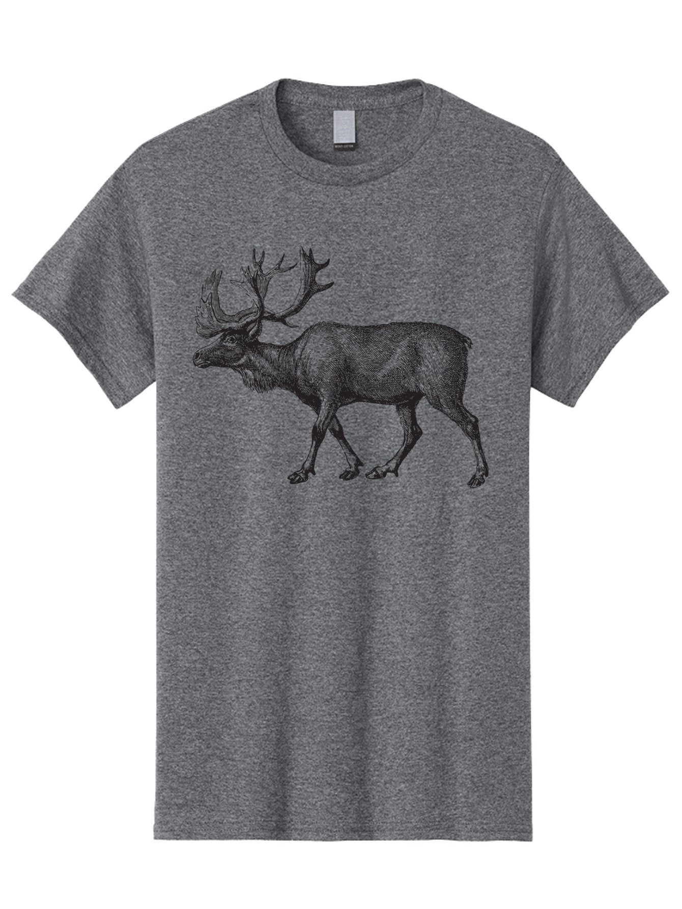 Caribou Men'S Graphic Tee, 100% Cotton, Comfortable Casual Summer Wear, Machine Washable, Illustration Of A Caribou, Wildlife Art, Detailed Drawing, Antlers, Animal Portrait, Outdoor Enthusiasts, Nature Lovers, Graphic Design Aad862 15