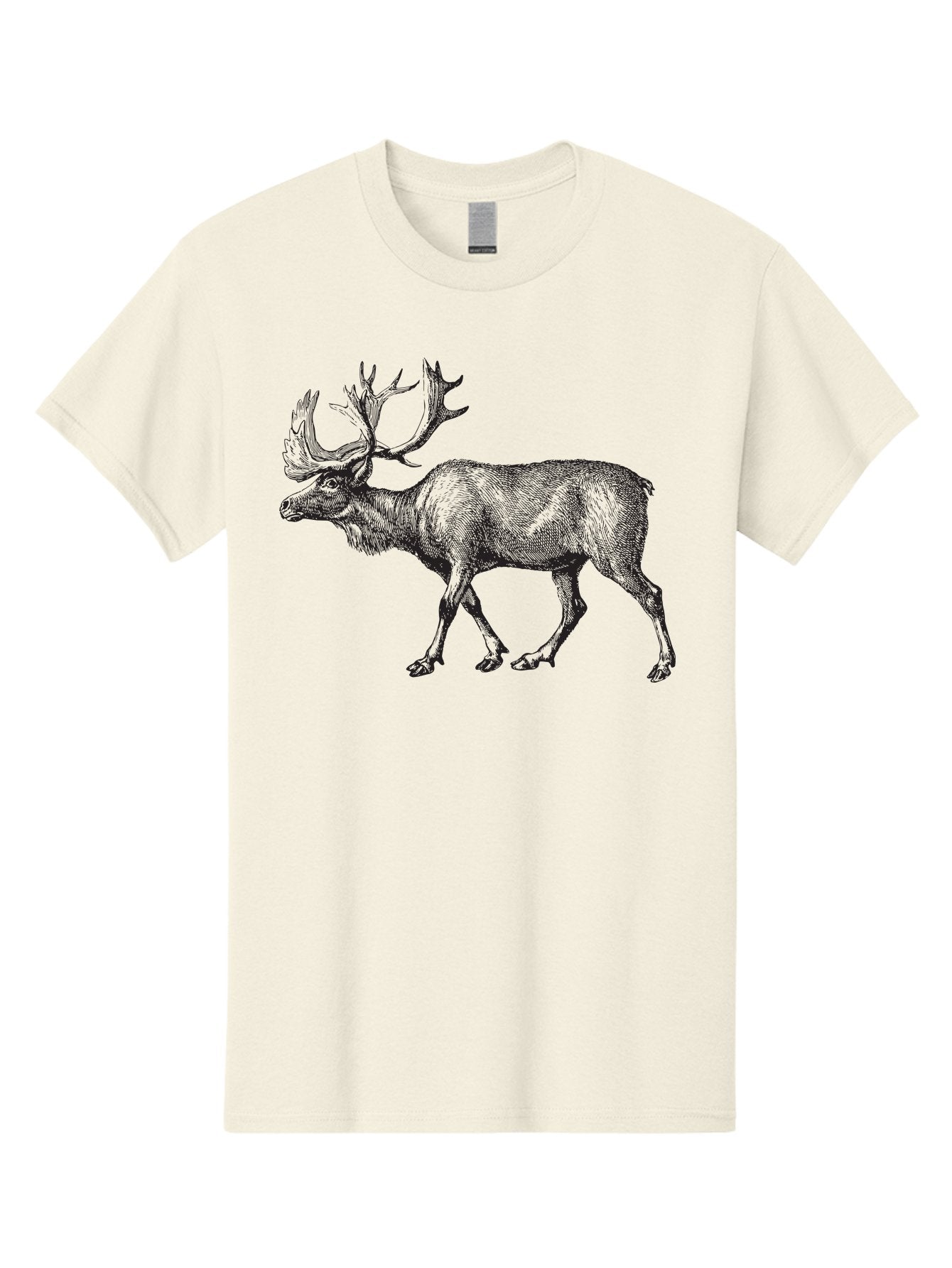 Caribou Men'S Graphic Tee, 100% Cotton, Comfortable Casual Summer Wear, Machine Washable, Illustration Of A Caribou, Wildlife Art, Detailed Drawing, Antlers, Animal Portrait, Outdoor Enthusiasts, Nature Lovers, Graphic Design Aad862 5