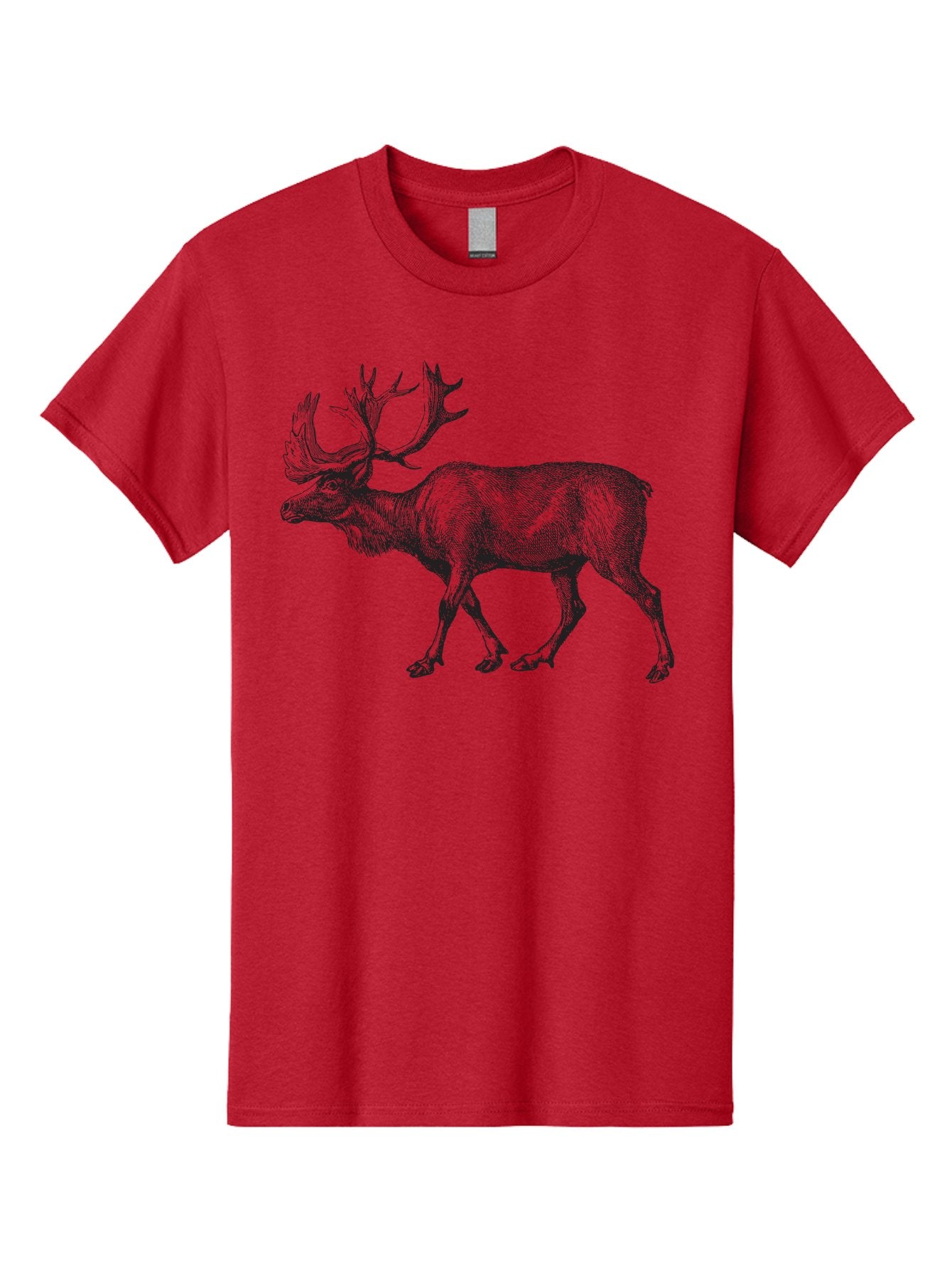 Caribou Men'S Graphic Tee, 100% Cotton, Comfortable Casual Summer Wear, Machine Washable, Illustration Of A Caribou, Wildlife Art, Detailed Drawing, Antlers, Animal Portrait, Outdoor Enthusiasts, Nature Lovers, Graphic Design Aad862 4