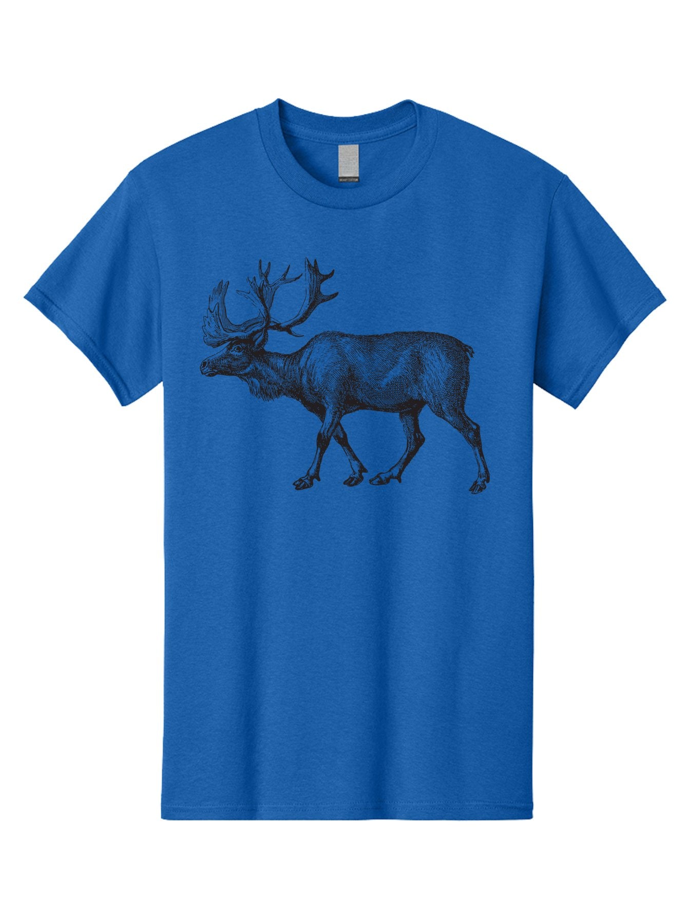 Caribou Men'S Graphic Tee, 100% Cotton, Comfortable Casual Summer Wear, Machine Washable, Illustration Of A Caribou, Wildlife Art, Detailed Drawing, Antlers, Animal Portrait, Outdoor Enthusiasts, Nature Lovers, Graphic Design Aad862