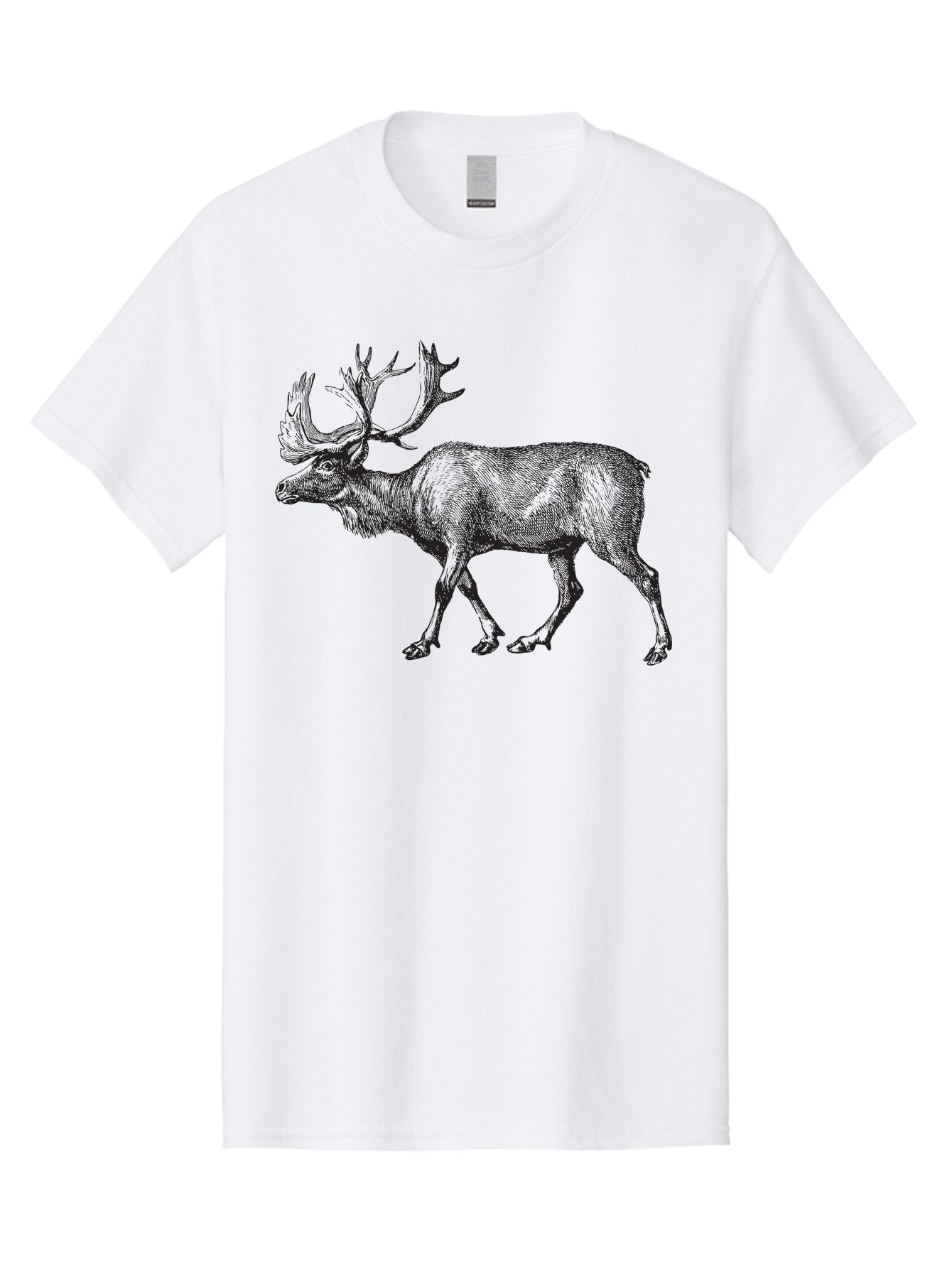 Caribou Men'S Graphic Tee, 100% Cotton, Comfortable Casual Summer Wear, Machine Washable, Illustration Of A Caribou, Wildlife Art, Detailed Drawing, Antlers, Animal Portrait, Outdoor Enthusiasts, Nature Lovers, Graphic Design Aad862 7