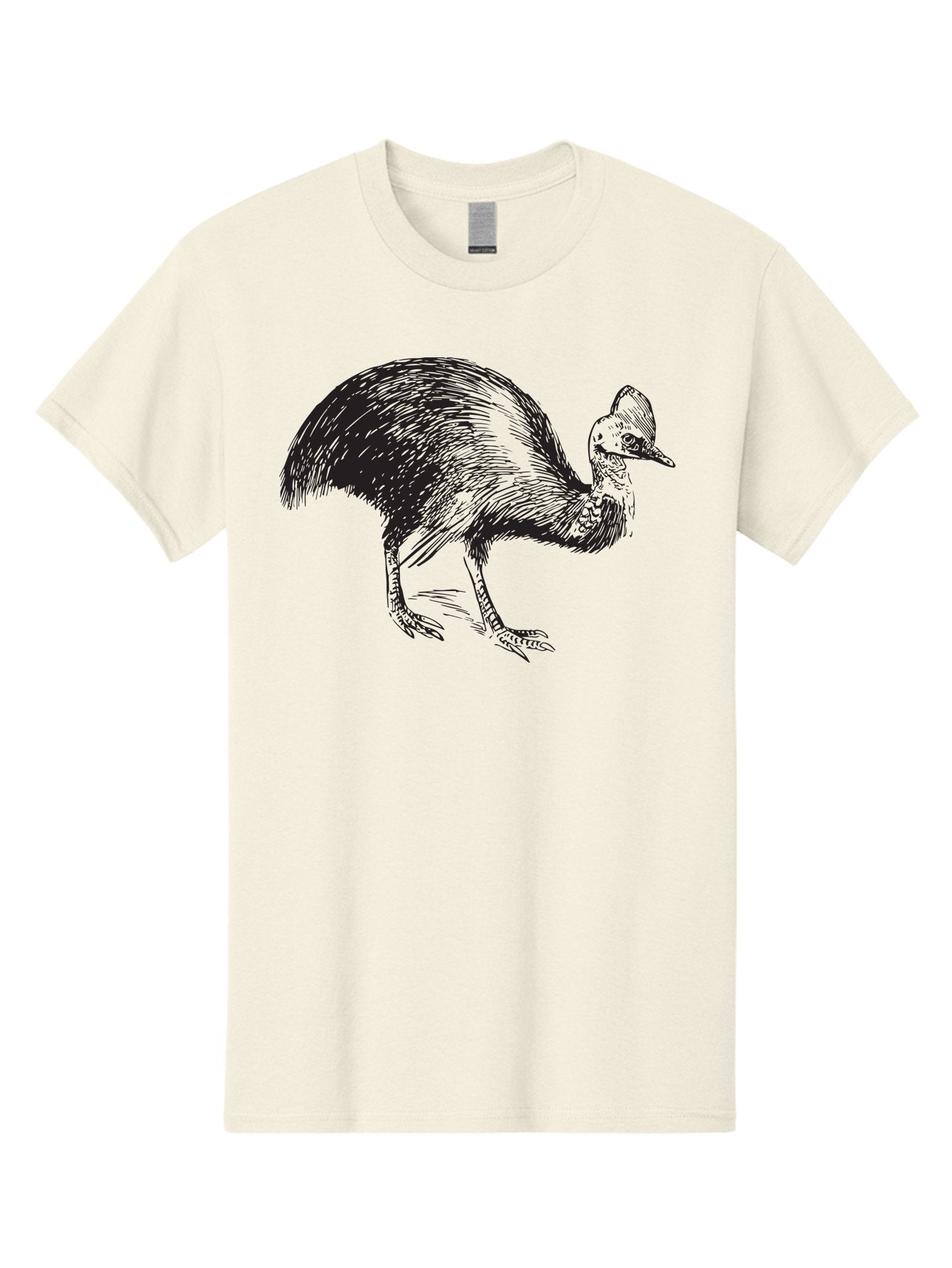 Cassowary Men'S Graphic Tee, 100% Cotton, Comfortable Casual Summer Wear, Machine Washable, Cassowary Bird, Black And White Illustration, Large Flightless Bird, Native Australian Wildlife, Exotic Species, Birdwatching, Wildlife Conservation, Aad863 3