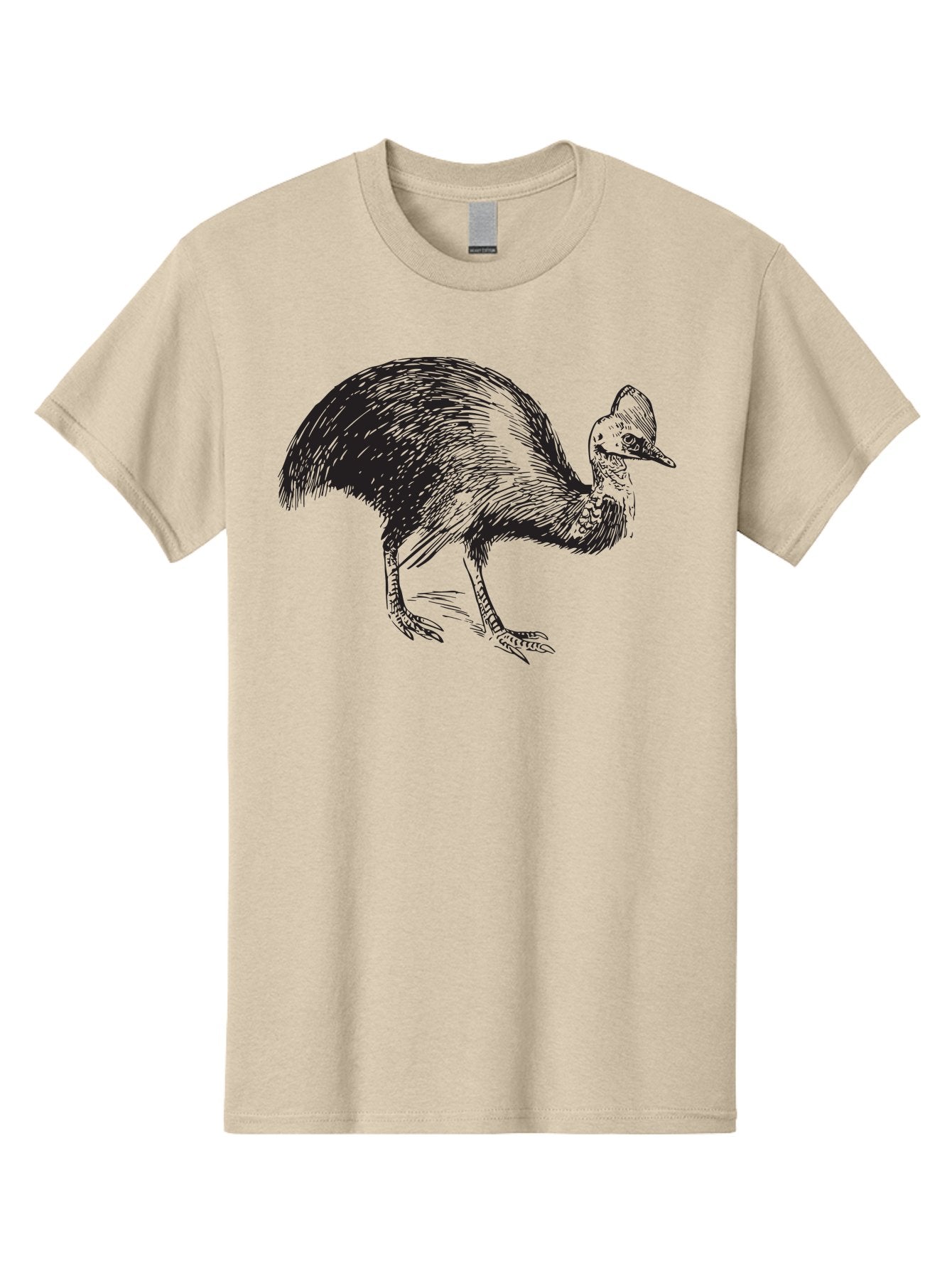 Cassowary Men'S Graphic Tee, 100% Cotton, Comfortable Casual Summer Wear, Machine Washable, Cassowary Bird, Black And White Illustration, Large Flightless Bird, Native Australian Wildlife, Exotic Species, Birdwatching, Wildlife Conservation, Aad863 7