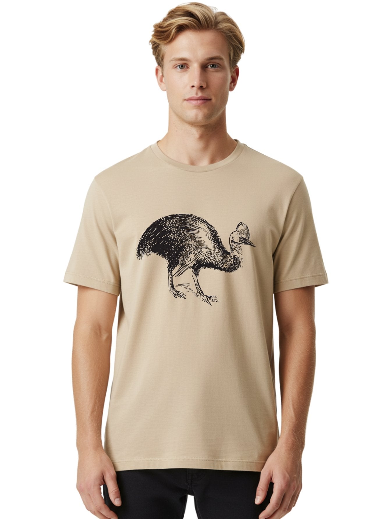 Cassowary Men'S Graphic Tee, 100% Cotton, Comfortable Casual Summer Wear, Machine Washable, Cassowary Bird, Black And White Illustration, Large Flightless Bird, Native Australian Wildlife, Exotic Species, Birdwatching, Wildlife Conservation, Aad863 16