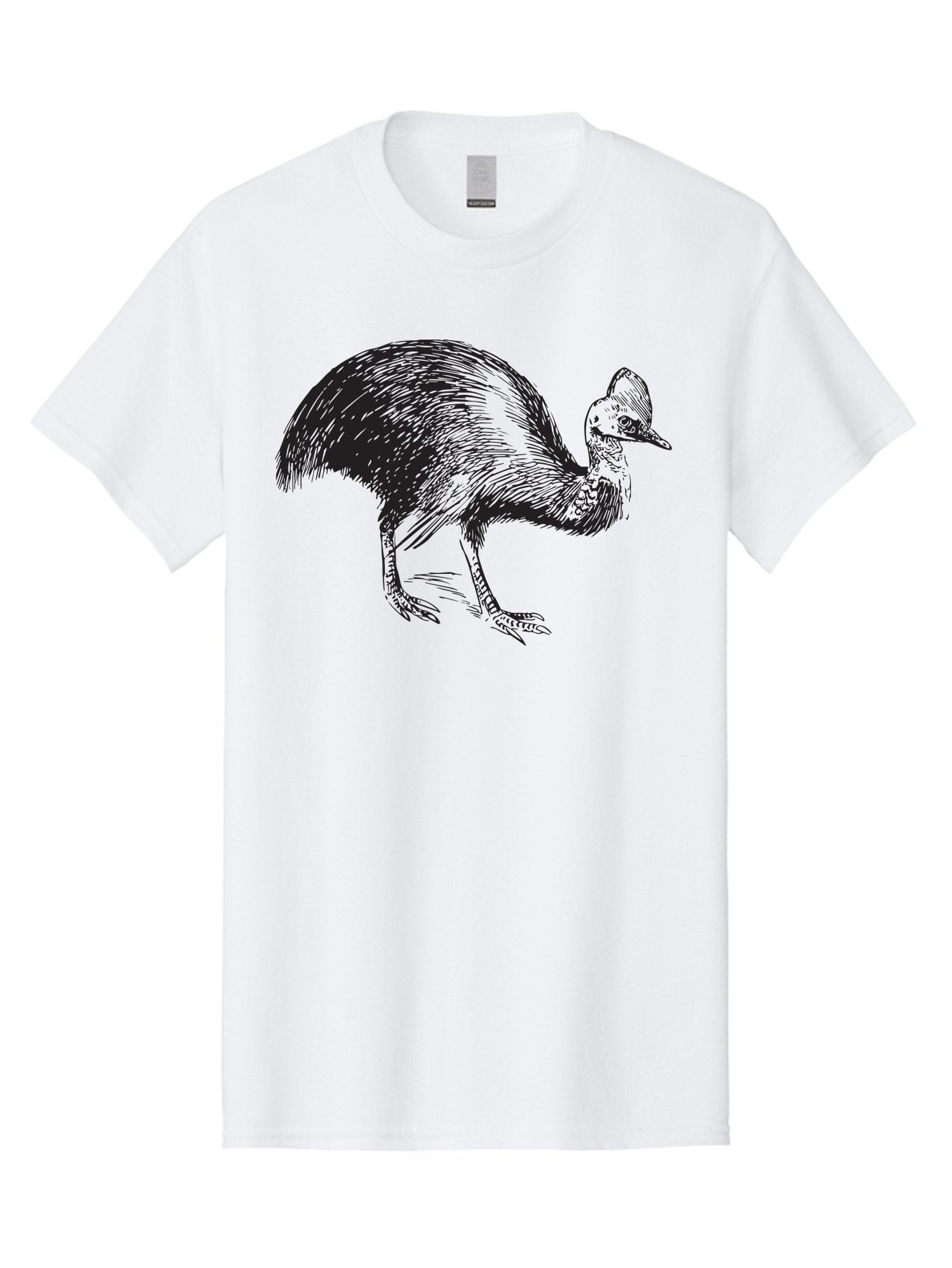 Cassowary Men'S Graphic Tee, 100% Cotton, Comfortable Casual Summer Wear, Machine Washable, Cassowary Bird, Black And White Illustration, Large Flightless Bird, Native Australian Wildlife, Exotic Species, Birdwatching, Wildlife Conservation, Aad863