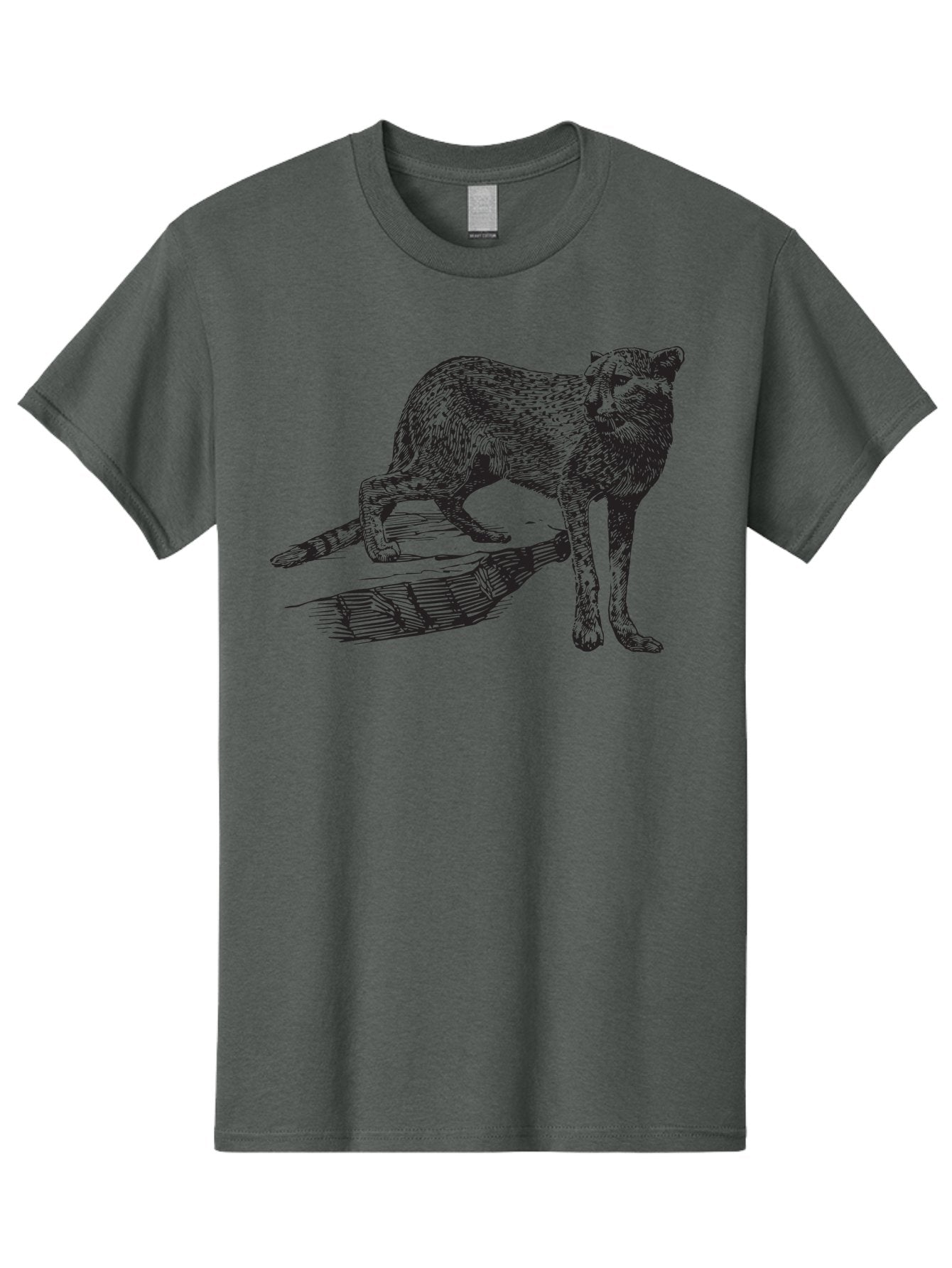 Cat-On-Log Men'S Graphic Tee, 100% Cotton, Comfortable Casual Summer Wear, Machine Washable, Cat On A Branch, Feline Animal, Wildlife Illustration, Shaded Artwork, Cat'S Posture, Serene Moment, Tree Branch, Sketch Art Aad864 5