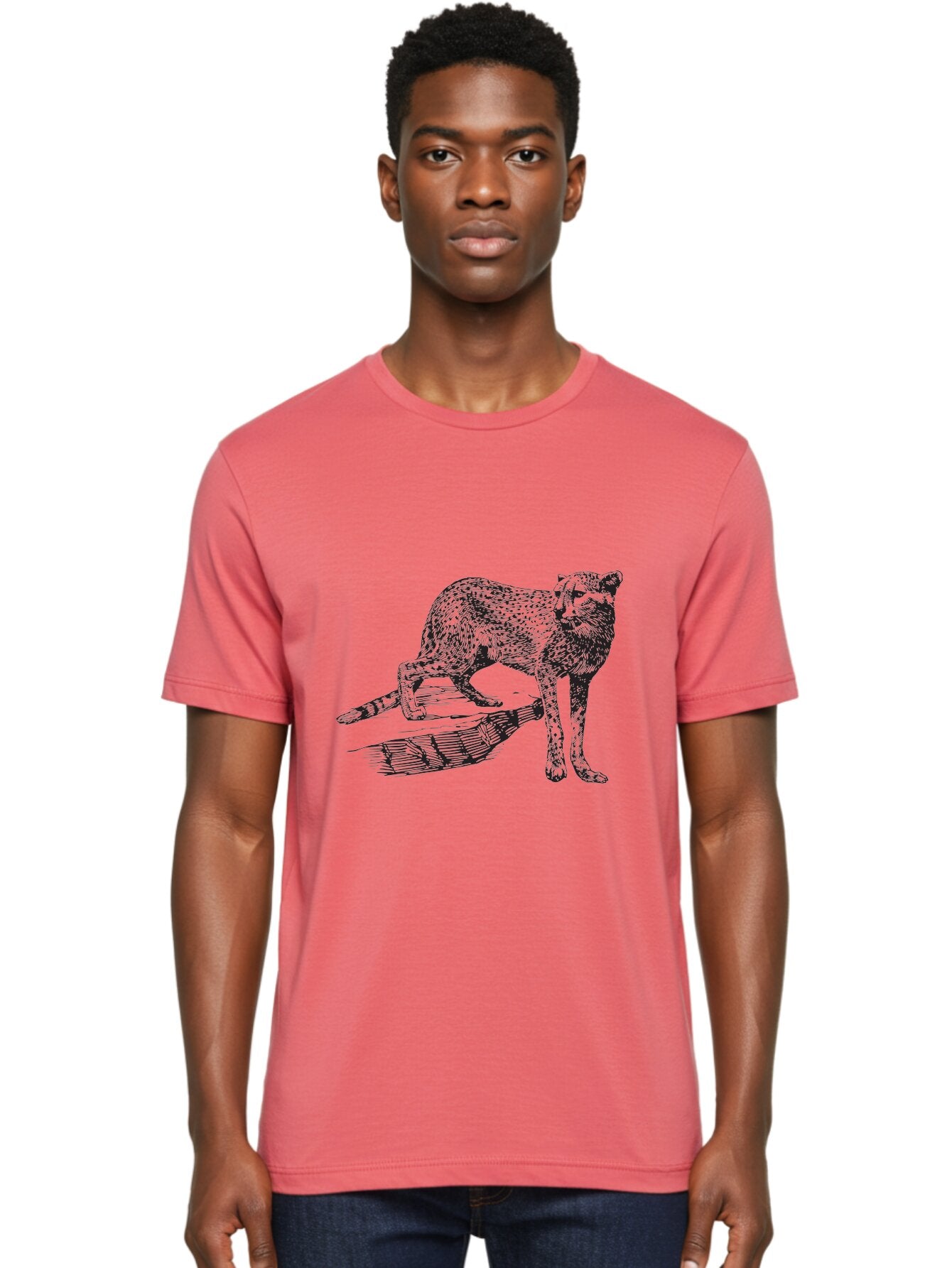 Cat-On-Log Men'S Graphic Tee, 100% Cotton, Comfortable Casual Summer Wear, Machine Washable, Cat On A Branch, Feline Animal, Wildlife Illustration, Shaded Artwork, Cat'S Posture, Serene Moment, Tree Branch, Sketch Art Aad864 29