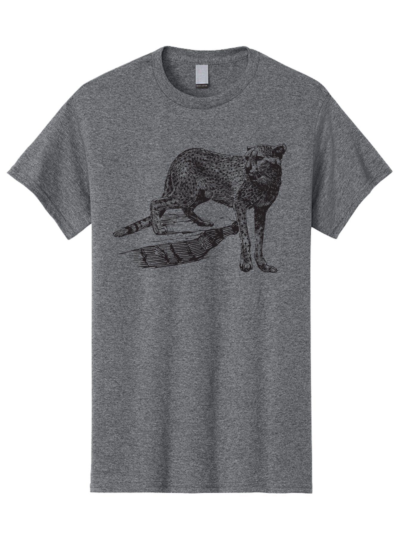 Cat-On-Log Men'S Graphic Tee, 100% Cotton, Comfortable Casual Summer Wear, Machine Washable, Cat On A Branch, Feline Animal, Wildlife Illustration, Shaded Artwork, Cat'S Posture, Serene Moment, Tree Branch, Sketch Art Aad864