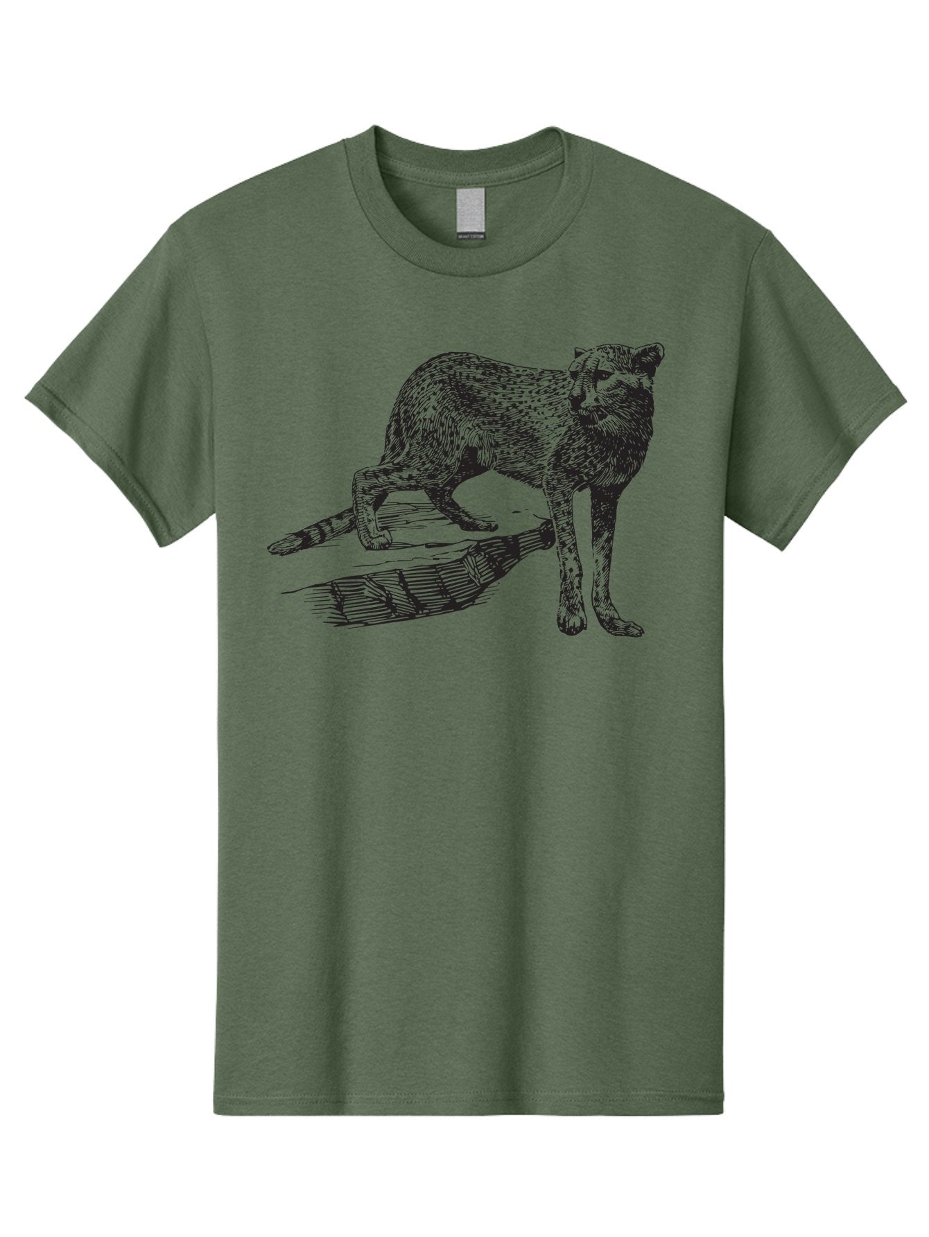Cat-On-Log Men'S Graphic Tee, 100% Cotton, Comfortable Casual Summer Wear, Machine Washable, Cat On A Branch, Feline Animal, Wildlife Illustration, Shaded Artwork, Cat'S Posture, Serene Moment, Tree Branch, Sketch Art Aad864 3