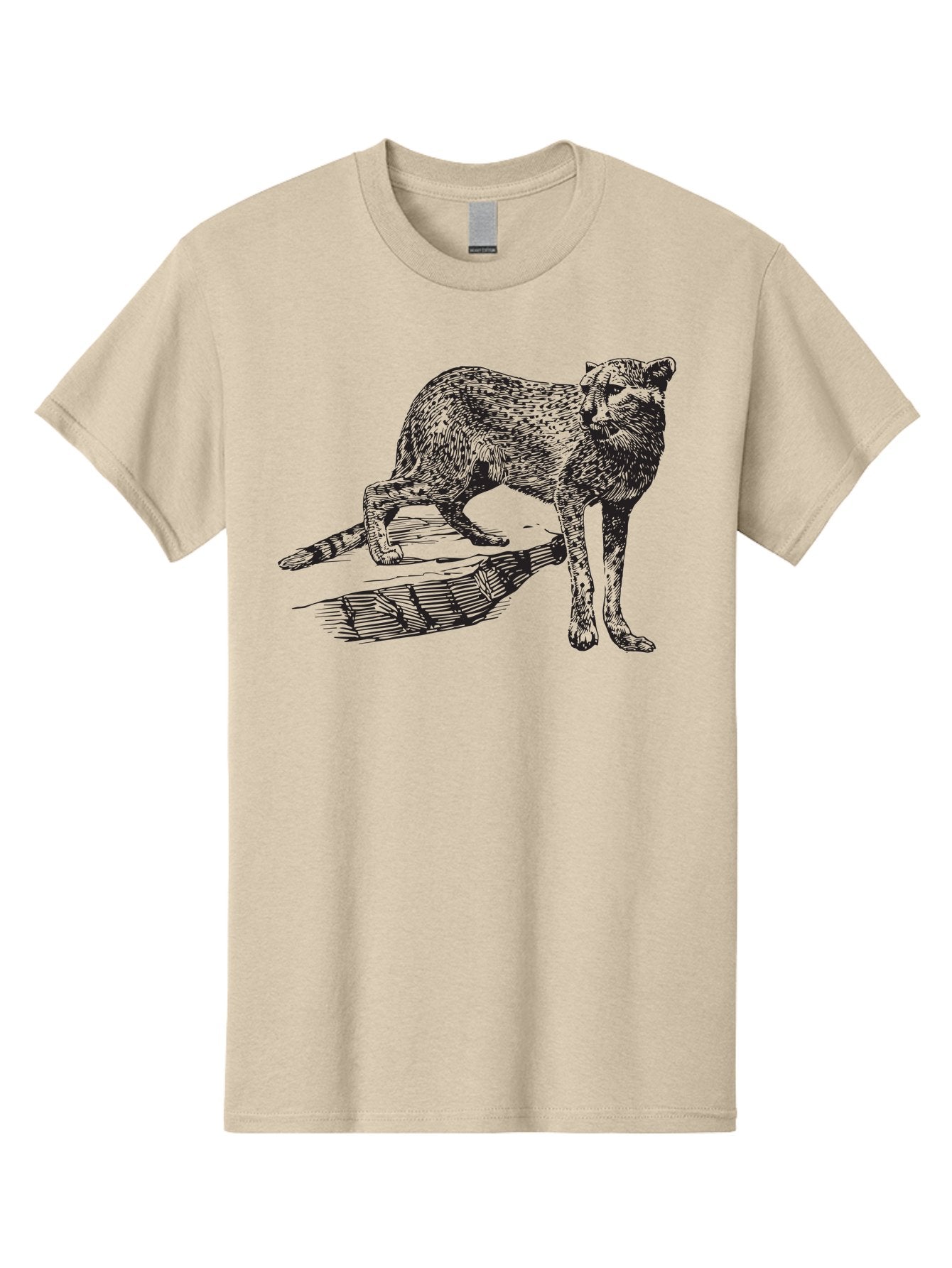 Cat-On-Log Men'S Graphic Tee, 100% Cotton, Comfortable Casual Summer Wear, Machine Washable, Cat On A Branch, Feline Animal, Wildlife Illustration, Shaded Artwork, Cat'S Posture, Serene Moment, Tree Branch, Sketch Art Aad864 9