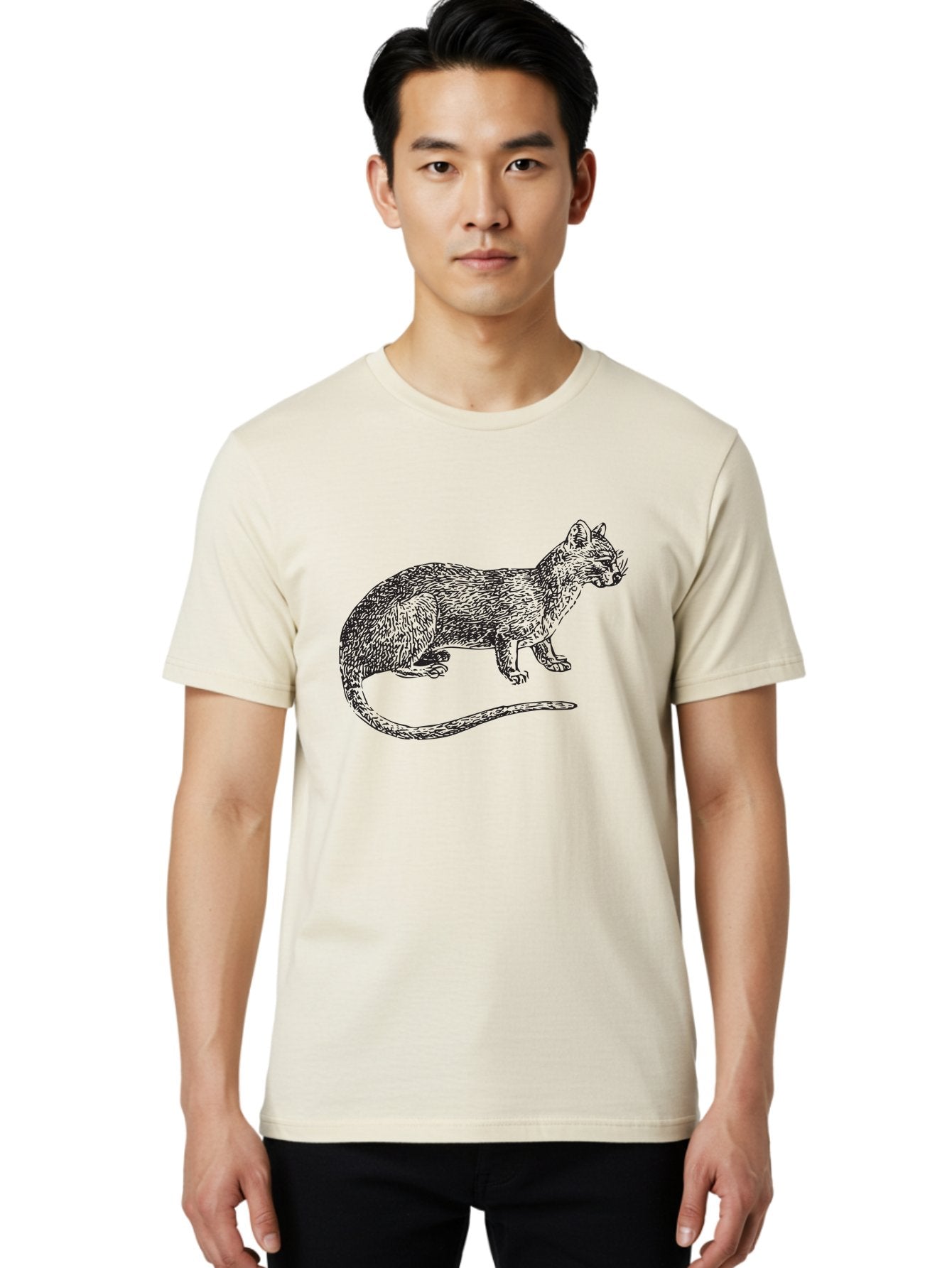 Cat-Sketch Men'S Graphic Tee, 100% Cotton, Comfortable Casual Summer Wear, Machine Washable, Black Cat Silhouette, Cat Illustration, Feline Art, Detailed Drawing, Whiskered Cat, Animal Graphic, Cat Portrait Aad865 25