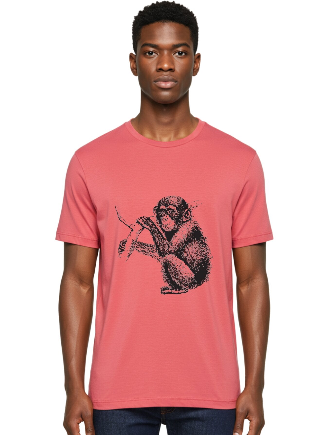 Chimpanzee Men'S Graphic Tee, 100% Cotton, Comfortable Casual Summer Wear, Machine Washable, Chimpanzee Hanging From Branch, Primate Artwork, Monkey Illustration, Wildlife Graphic, Animal Drawing, Edll Art Aad867 27