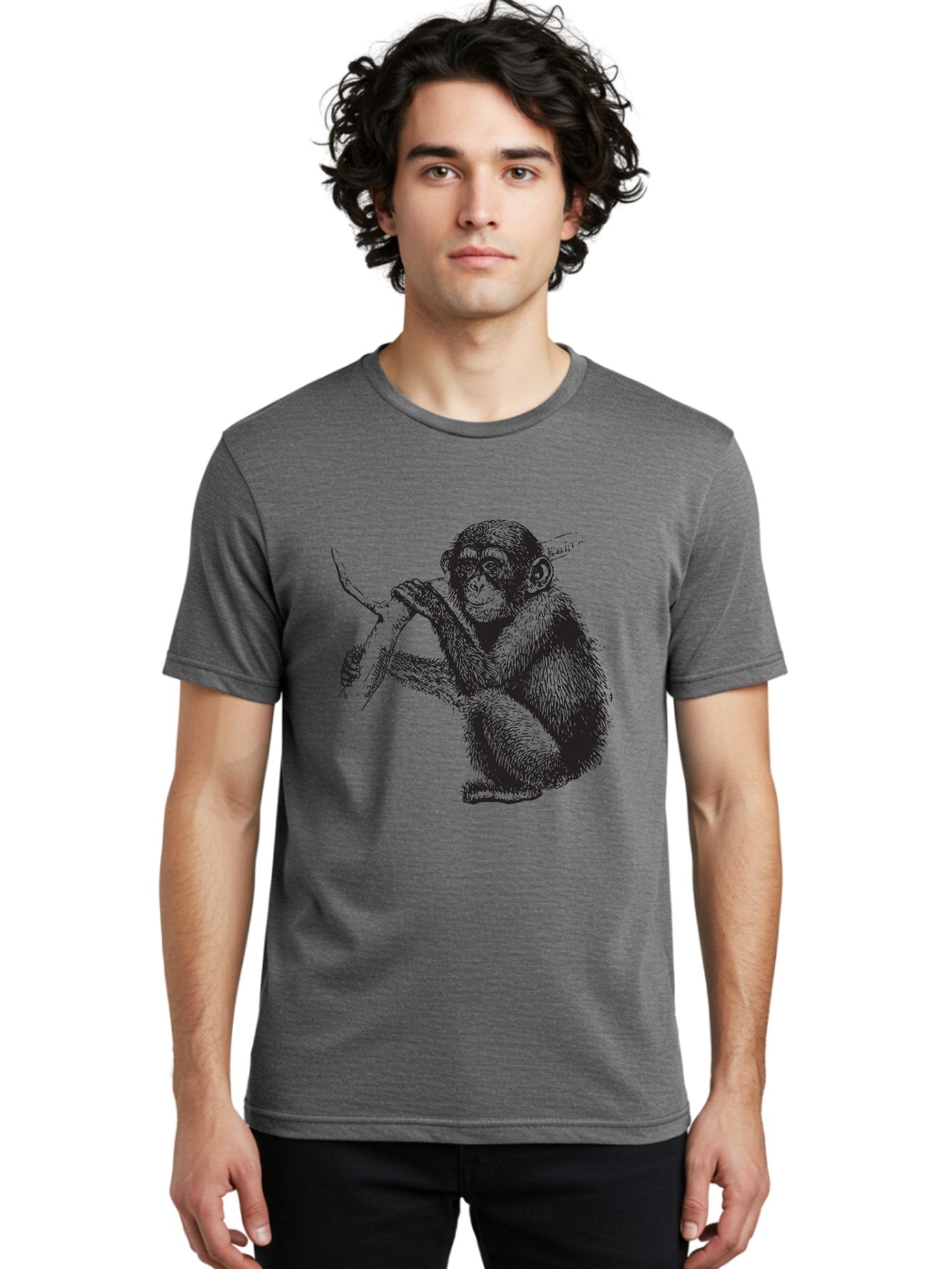 Chimpanzee Men'S Graphic Tee, 100% Cotton, Comfortable Casual Summer Wear, Machine Washable, Chimpanzee Hanging From Branch, Primate Artwork, Monkey Illustration, Wildlife Graphic, Animal Drawing, Edll Art Aad867 26