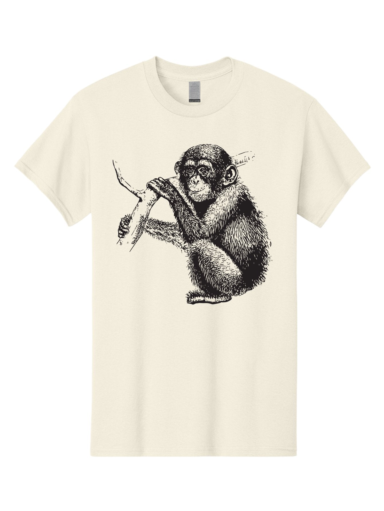 Chimpanzee Men'S Graphic Tee, 100% Cotton, Comfortable Casual Summer Wear, Machine Washable, Chimpanzee Hanging From Branch, Primate Artwork, Monkey Illustration, Wildlife Graphic, Animal Drawing, Edll Art Aad867
