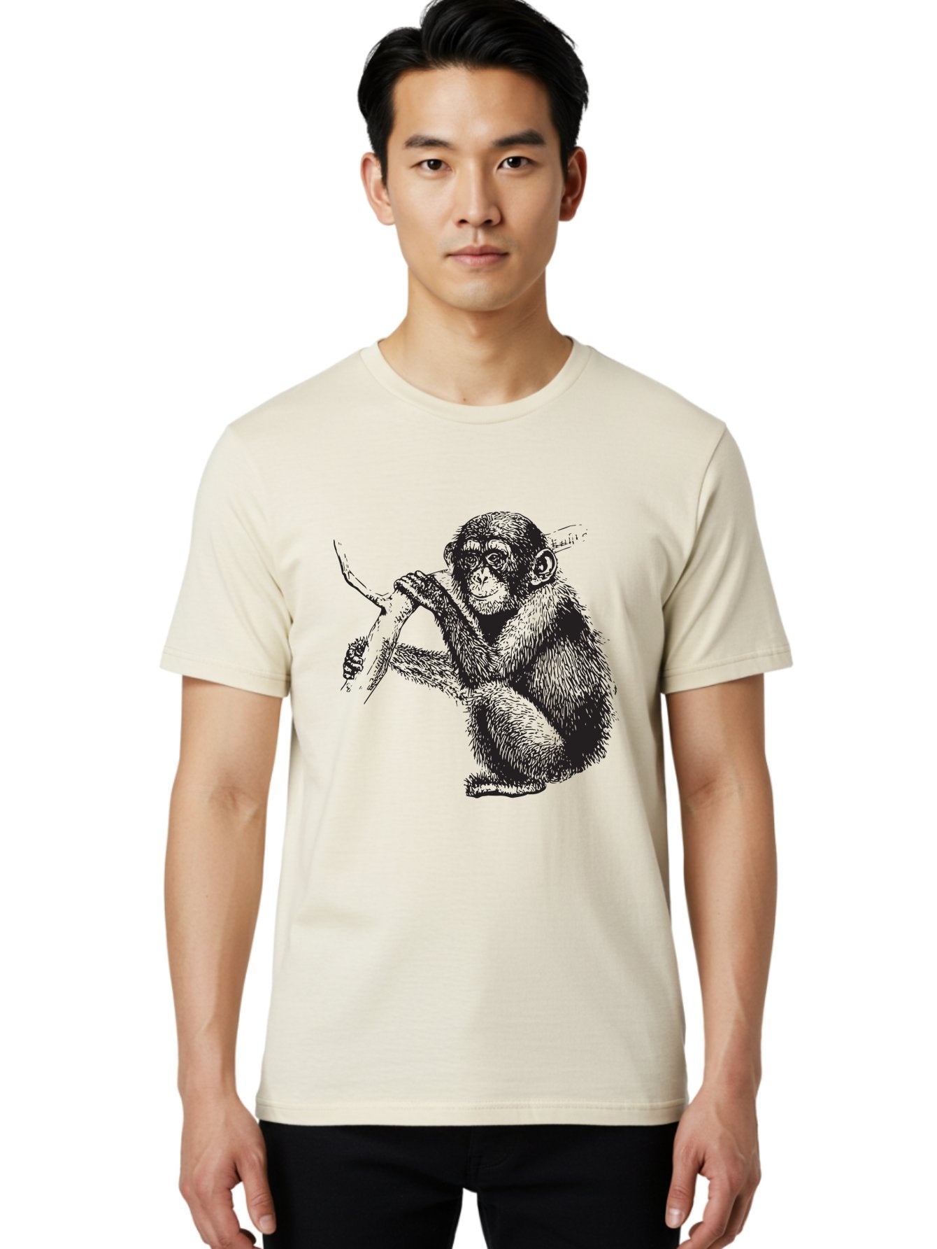 Chimpanzee Men'S Graphic Tee, 100% Cotton, Comfortable Casual Summer Wear, Machine Washable, Chimpanzee Hanging From Branch, Primate Artwork, Monkey Illustration, Wildlife Graphic, Animal Drawing, Edll Art Aad867 21