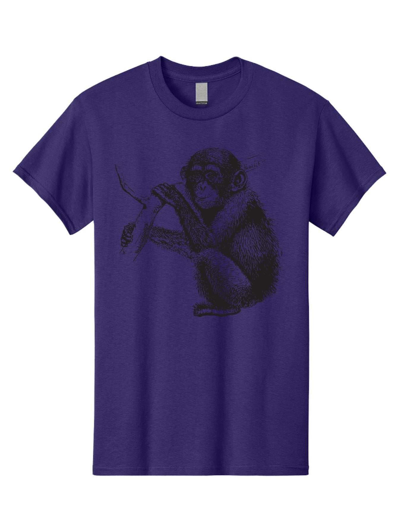 Chimpanzee Men'S Graphic Tee, 100% Cotton, Comfortable Casual Summer Wear, Machine Washable, Chimpanzee Hanging From Branch, Primate Artwork, Monkey Illustration, Wildlife Graphic, Animal Drawing, Edll Art Aad867