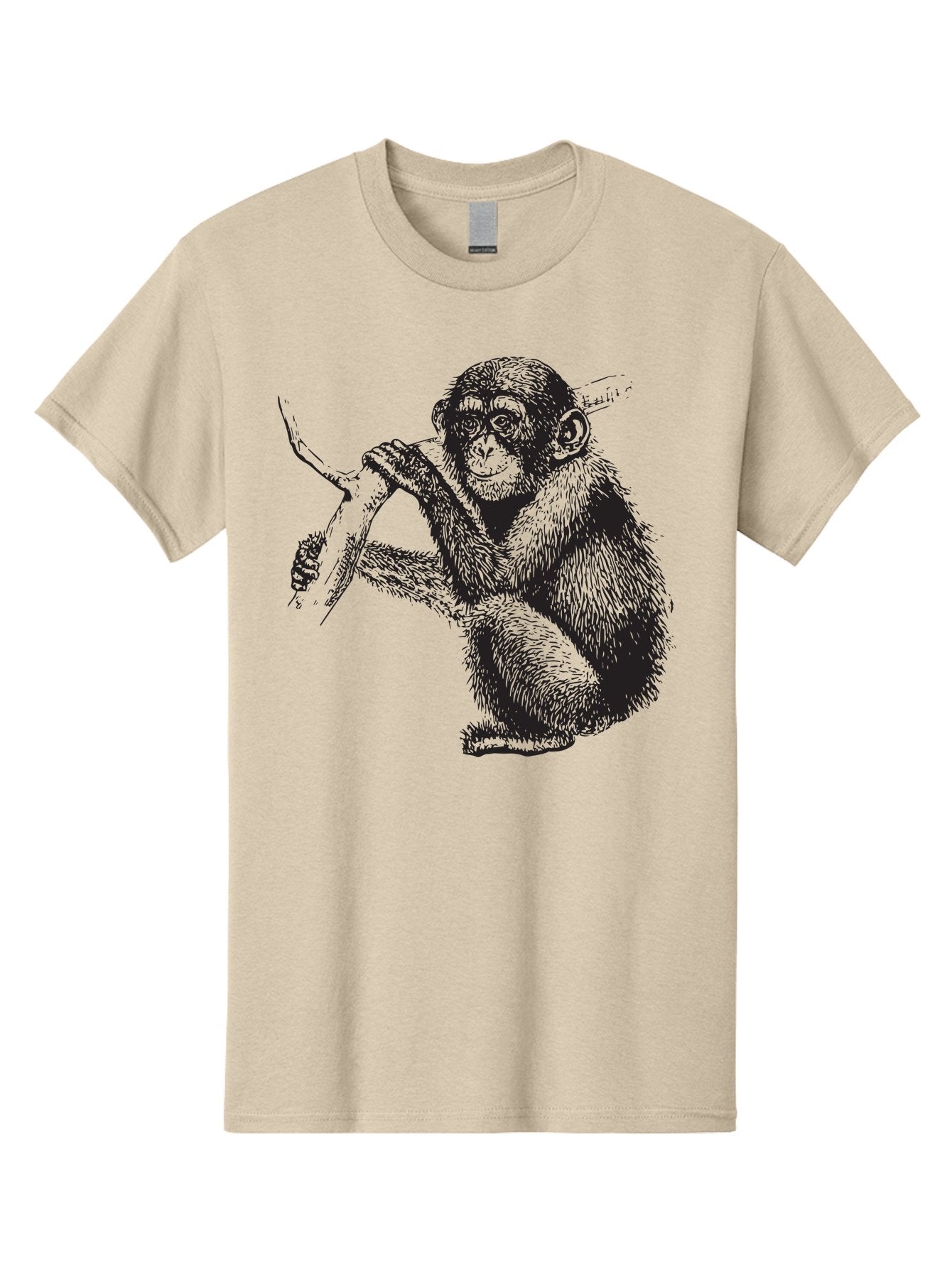Chimpanzee Men'S Graphic Tee, 100% Cotton, Comfortable Casual Summer Wear, Machine Washable, Chimpanzee Hanging From Branch, Primate Artwork, Monkey Illustration, Wildlife Graphic, Animal Drawing, Edll Art Aad867 5