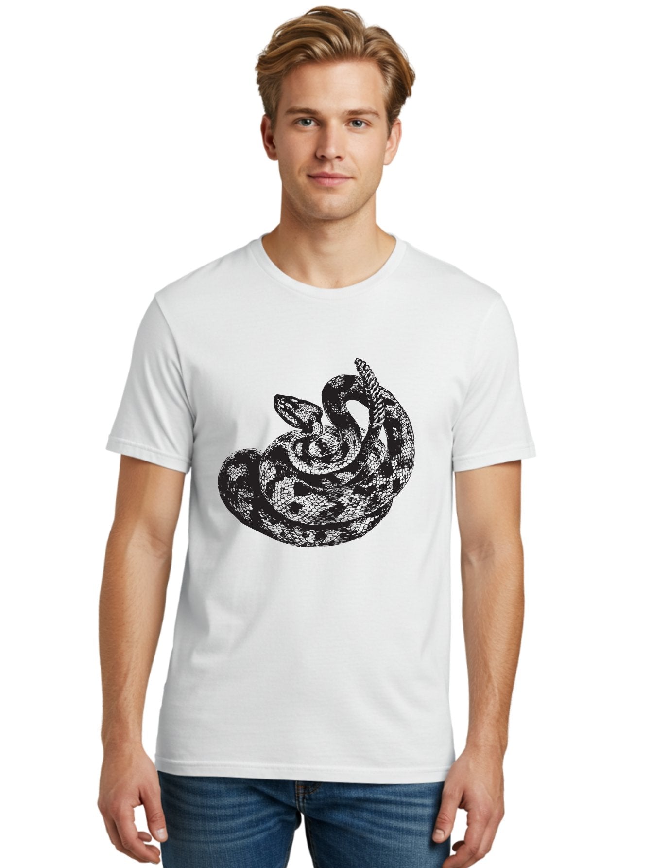Coiled-Snake-2 Men'S Graphic Tee, 100% Cotton, Comfortable Casual Summer Wear, Machine Washable, Serpent Illustration, Coiled Snake, Reptile Art, Wildlife Graphic, Snake Design, Danger Symbol, Venomous Snake, Wild Animal, Snake Pattern, Aad869 23