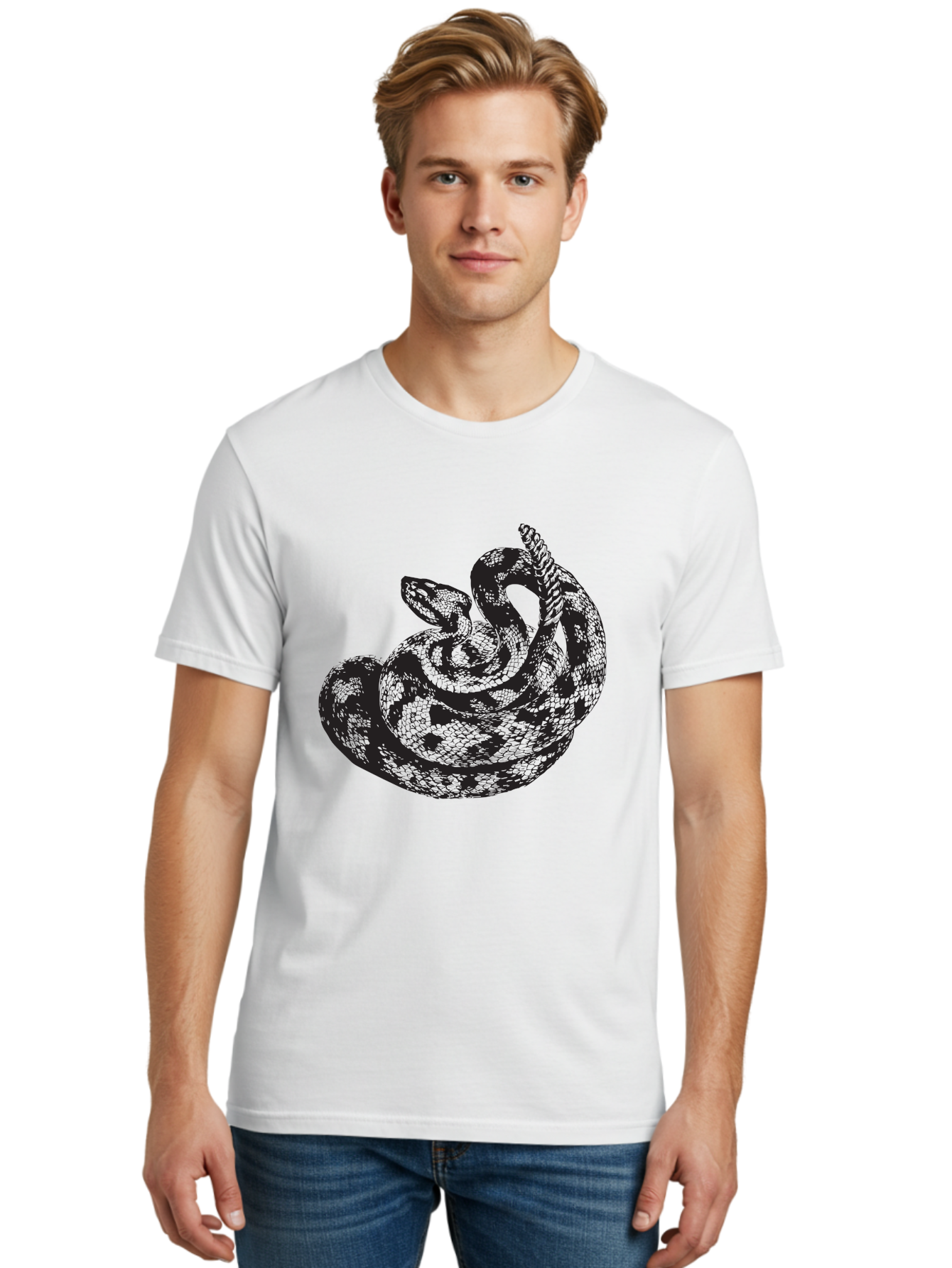 Coiled-Snake-2 Men'S Graphic Tee, 100% Cotton, Comfortable Casual Summer Wear, Machine Washable, Serpent Illustration, Coiled Snake, Reptile Art, Wildlife Graphic, Snake Design, Danger Symbol, Venomous Snake, Wild Animal, Snake Pattern, Aad869 16