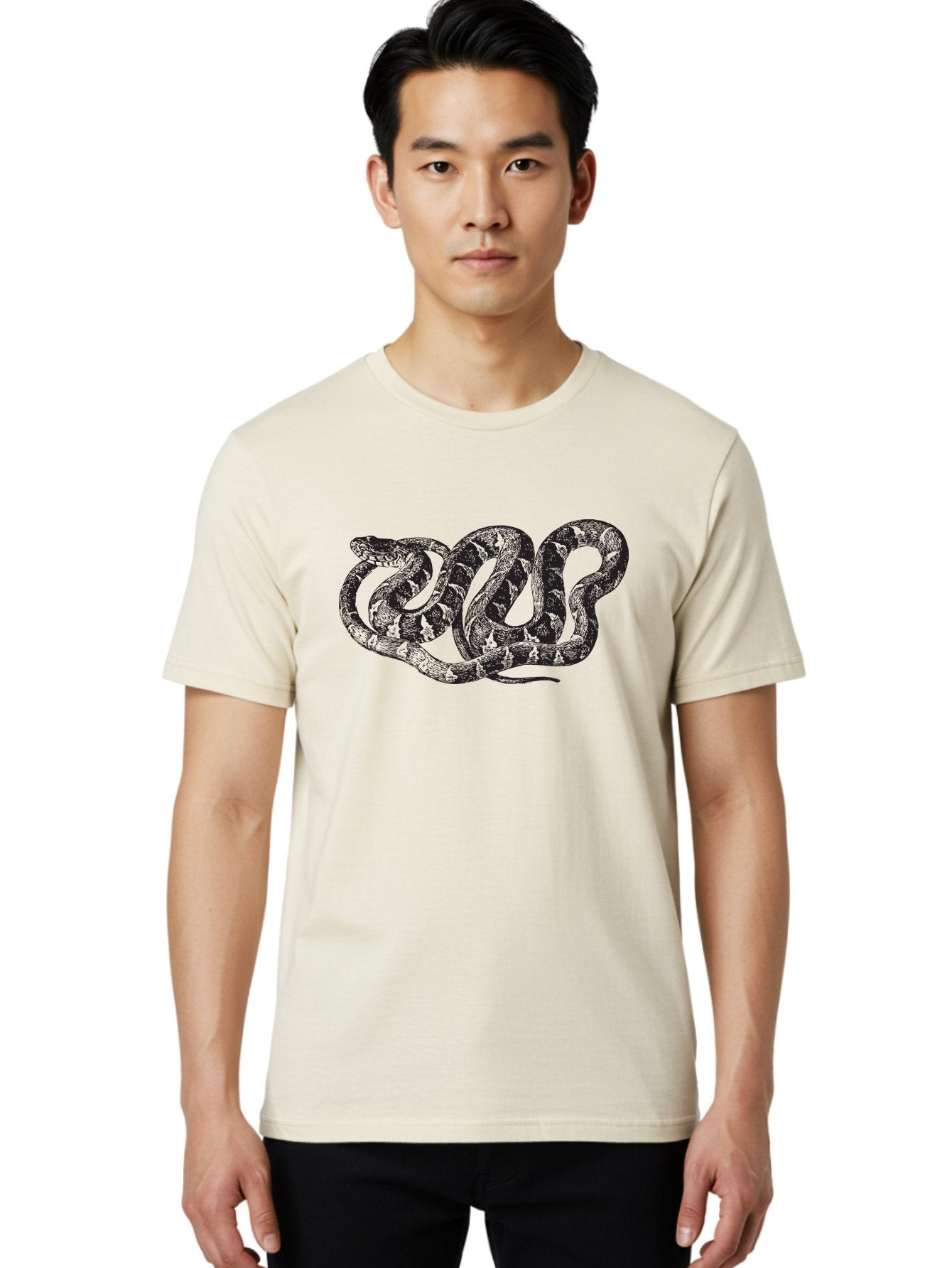 Coiled-Snake Men'S Graphic Tee, 100% Cotton, Comfortable Casual Summer Wear, Machine Washable, Serpent Art, Snake Illustration, Reptile Design, Coiled Snake, Wildlife Artwork, Snake Pattern, Detailed Snake, Abstract Snake Aad870 23
