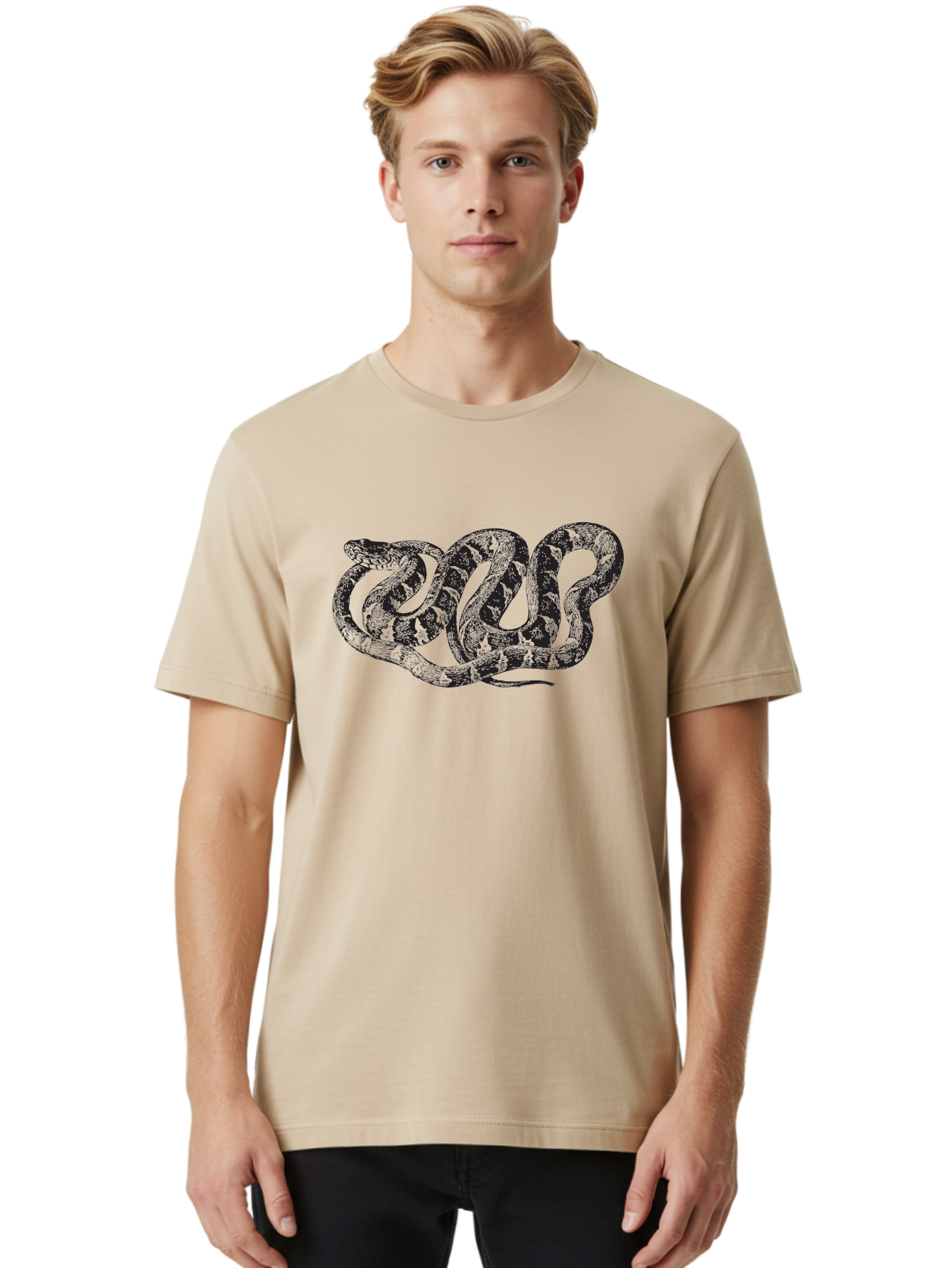 Coiled-Snake Men'S Graphic Tee, 100% Cotton, Comfortable Casual Summer Wear, Machine Washable, Serpent Art, Snake Illustration, Reptile Design, Coiled Snake, Wildlife Artwork, Snake Pattern, Detailed Snake, Abstract Snake Aad870 6