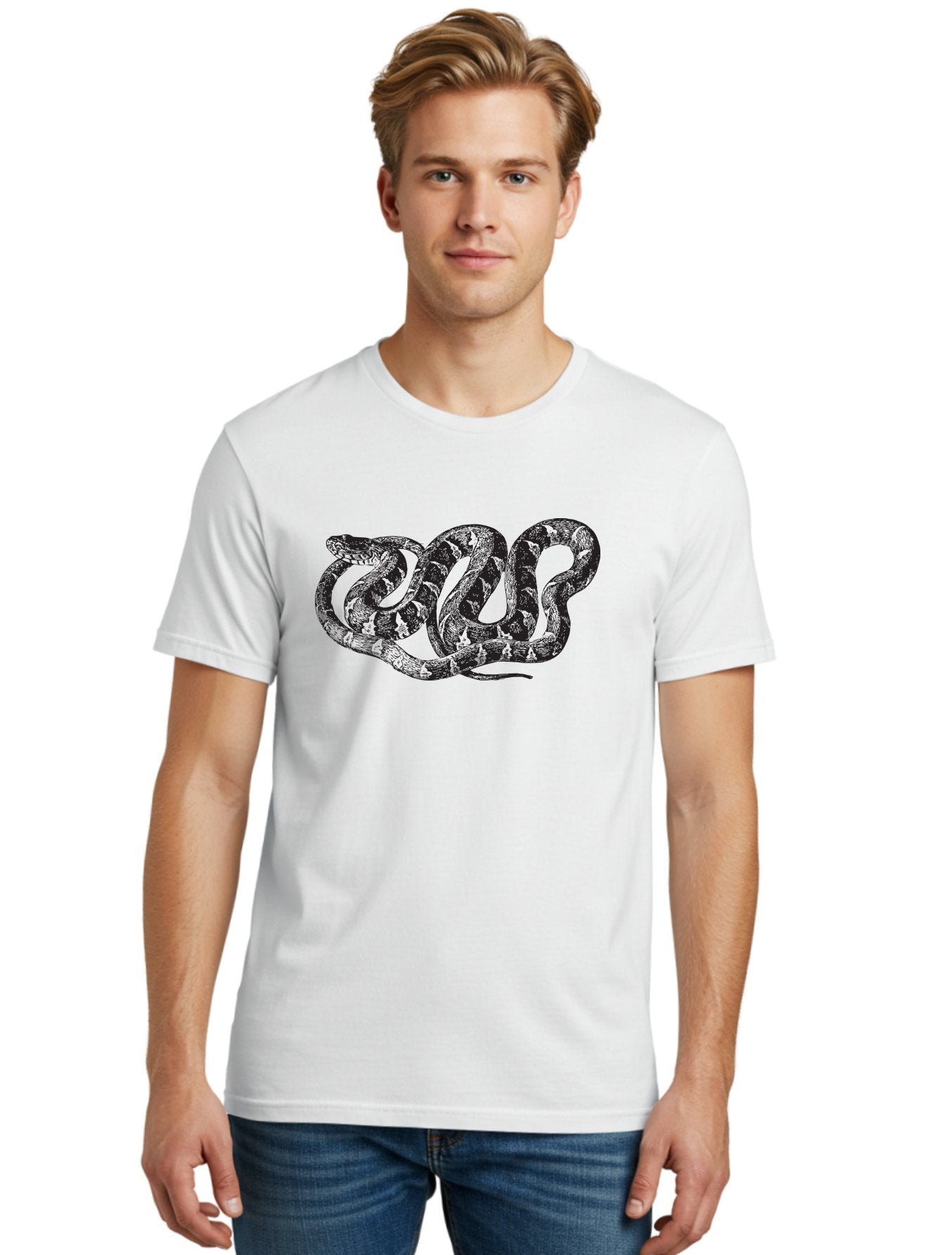 Coiled-Snake Men'S Graphic Tee, 100% Cotton, Comfortable Casual Summer Wear, Machine Washable, Serpent Art, Snake Illustration, Reptile Design, Coiled Snake, Wildlife Artwork, Snake Pattern, Detailed Snake, Abstract Snake Aad870 19