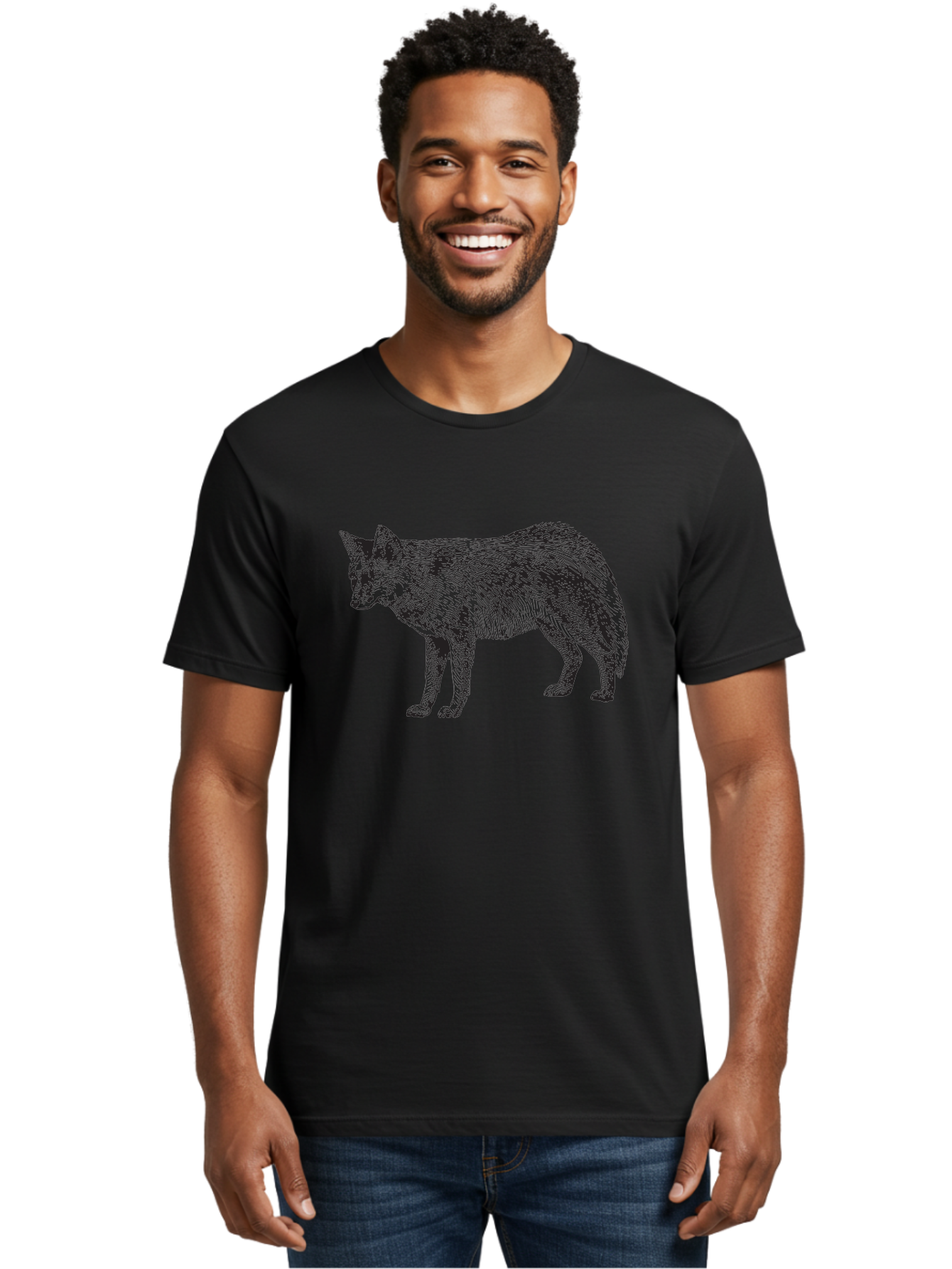 Coyote Men'S Graphic Tee, 100% Cotton, Comfortable Casual Summer Wear, Machine Washable, Coyote Illustration, Wild Animal, Cross-Hatched Shading, Wildlife Art, Monochrome Graphic, Canine Portrait, Forest Creature, Hand-Drawn Design, Aad871 20