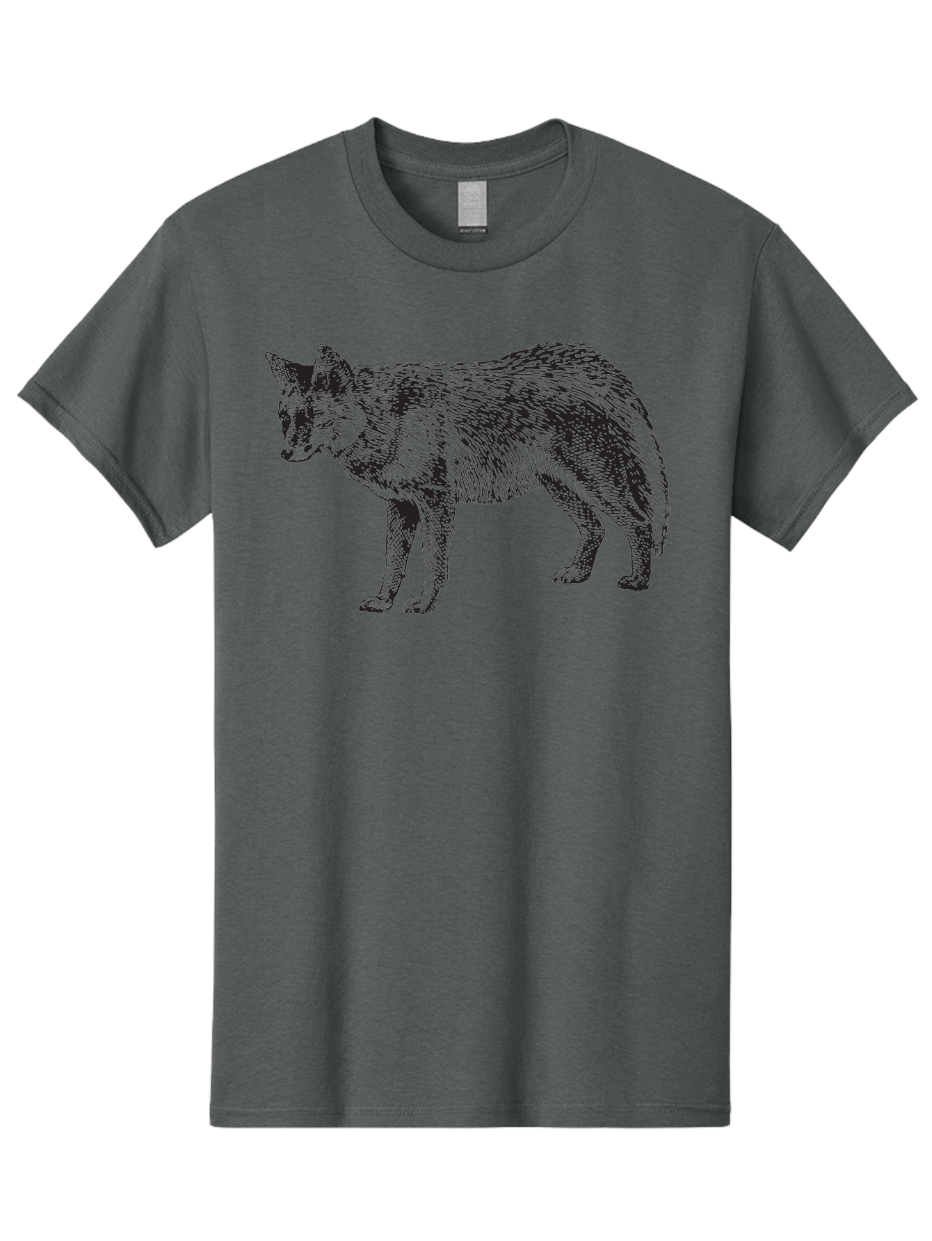 Coyote Men'S Graphic Tee, 100% Cotton, Comfortable Casual Summer Wear, Machine Washable, Coyote Illustration, Wild Animal, Cross-Hatched Shading, Wildlife Art, Monochrome Graphic, Canine Portrait, Forest Creature, Hand-Drawn Design, Aad871 7