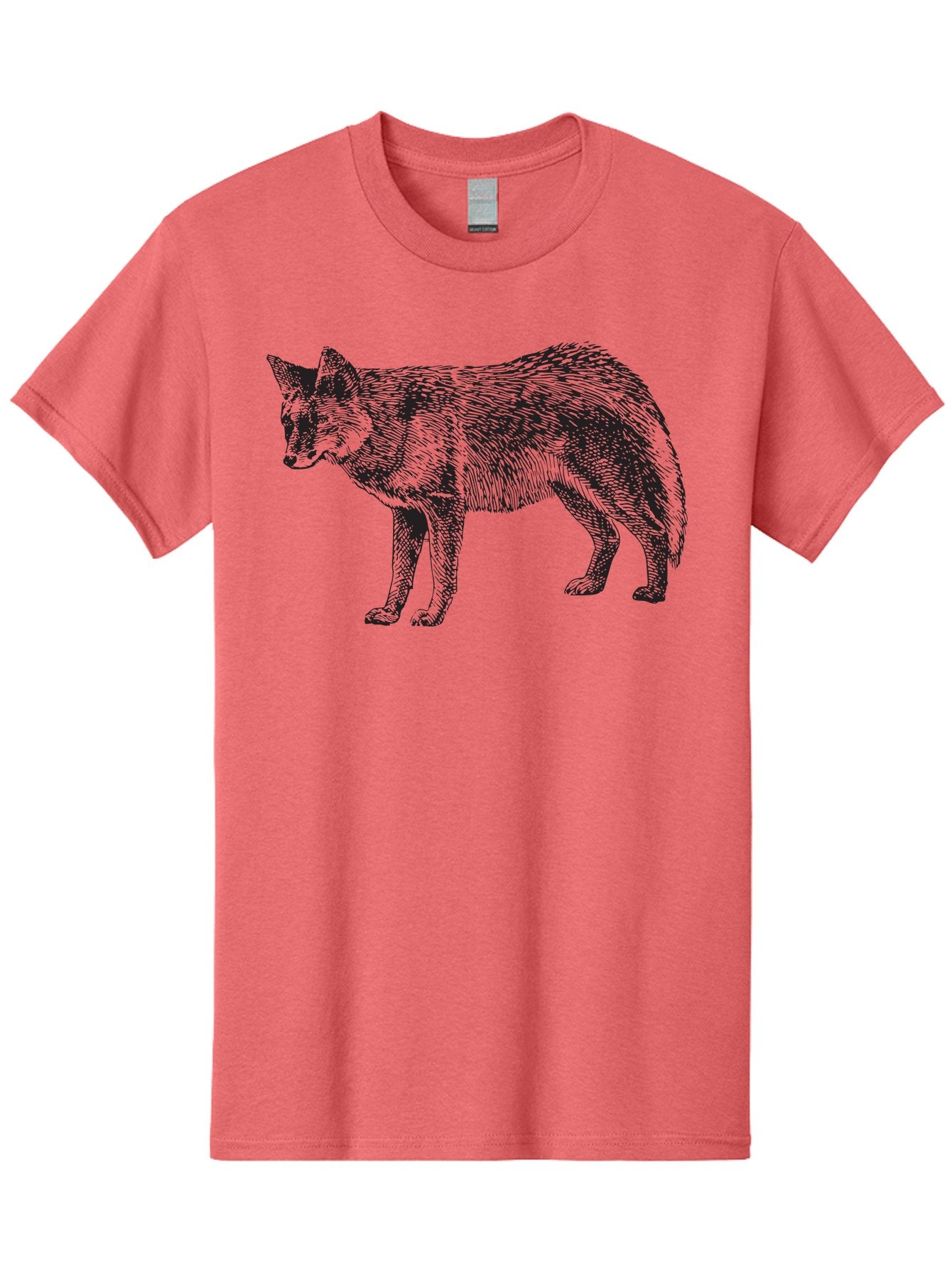 Coyote Men'S Graphic Tee, 100% Cotton, Comfortable Casual Summer Wear, Machine Washable, Coyote Illustration, Wild Animal, Cross-Hatched Shading, Wildlife Art, Monochrome Graphic, Canine Portrait, Forest Creature, Hand-Drawn Design, Aad871 13