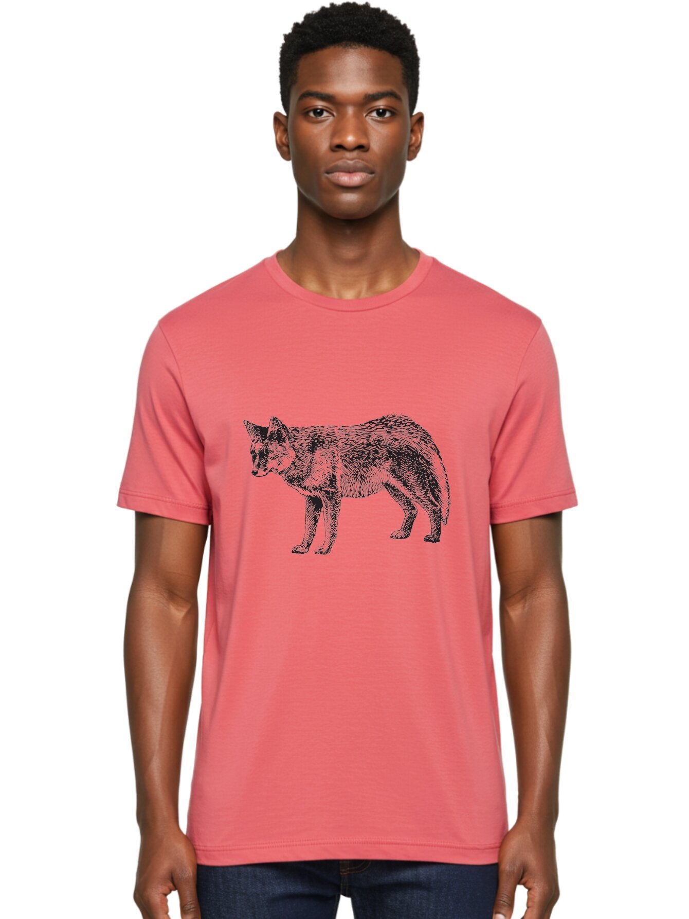 Coyote Men'S Graphic Tee, 100% Cotton, Comfortable Casual Summer Wear, Machine Washable, Coyote Illustration, Wild Animal, Cross-Hatched Shading, Wildlife Art, Monochrome Graphic, Canine Portrait, Forest Creature, Hand-Drawn Design, Aad871 20