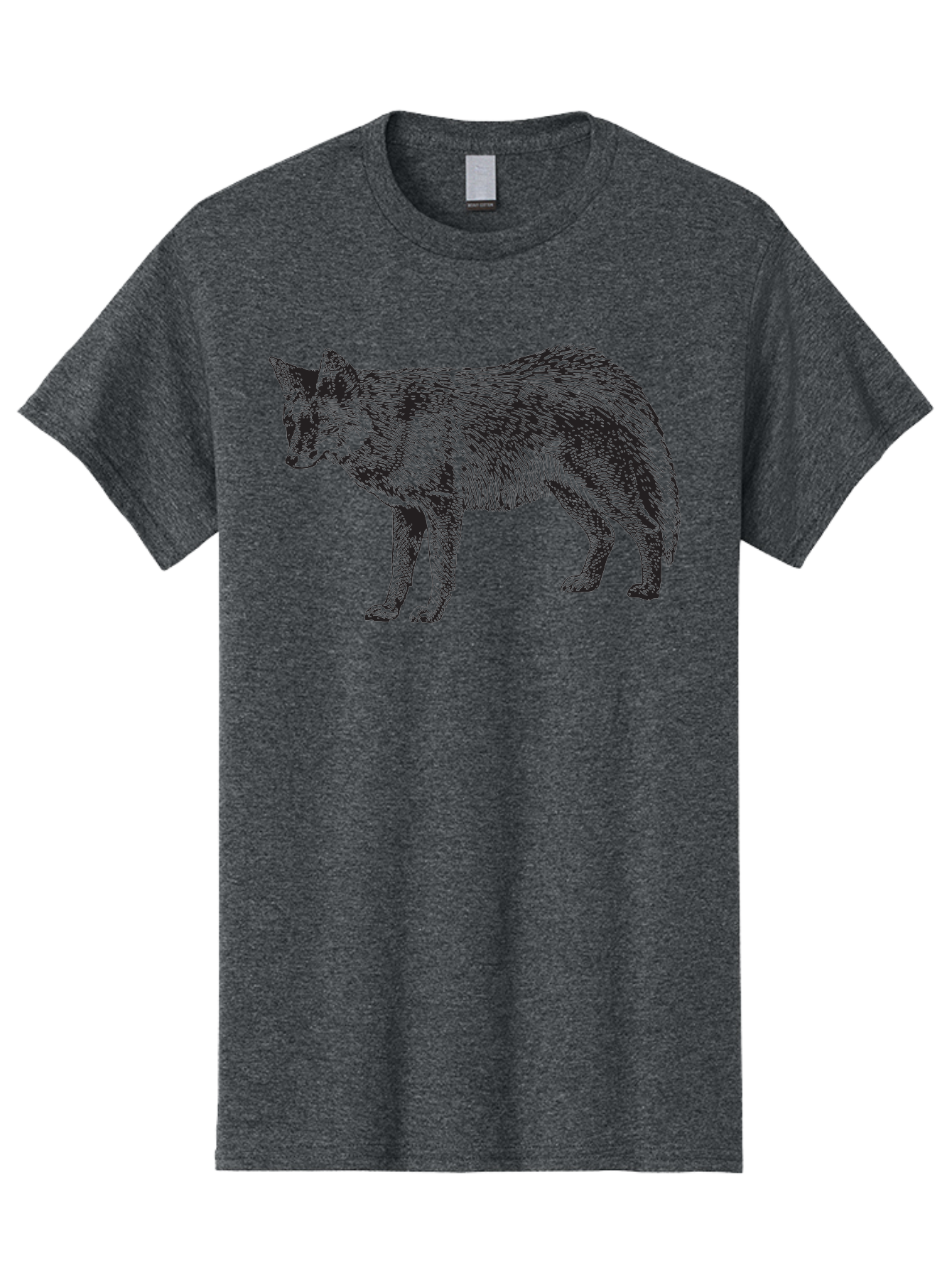 Coyote Men'S Graphic Tee, 100% Cotton, Comfortable Casual Summer Wear, Machine Washable, Coyote Illustration, Wild Animal, Cross-Hatched Shading, Wildlife Art, Monochrome Graphic, Canine Portrait, Forest Creature, Hand-Drawn Design, Aad871