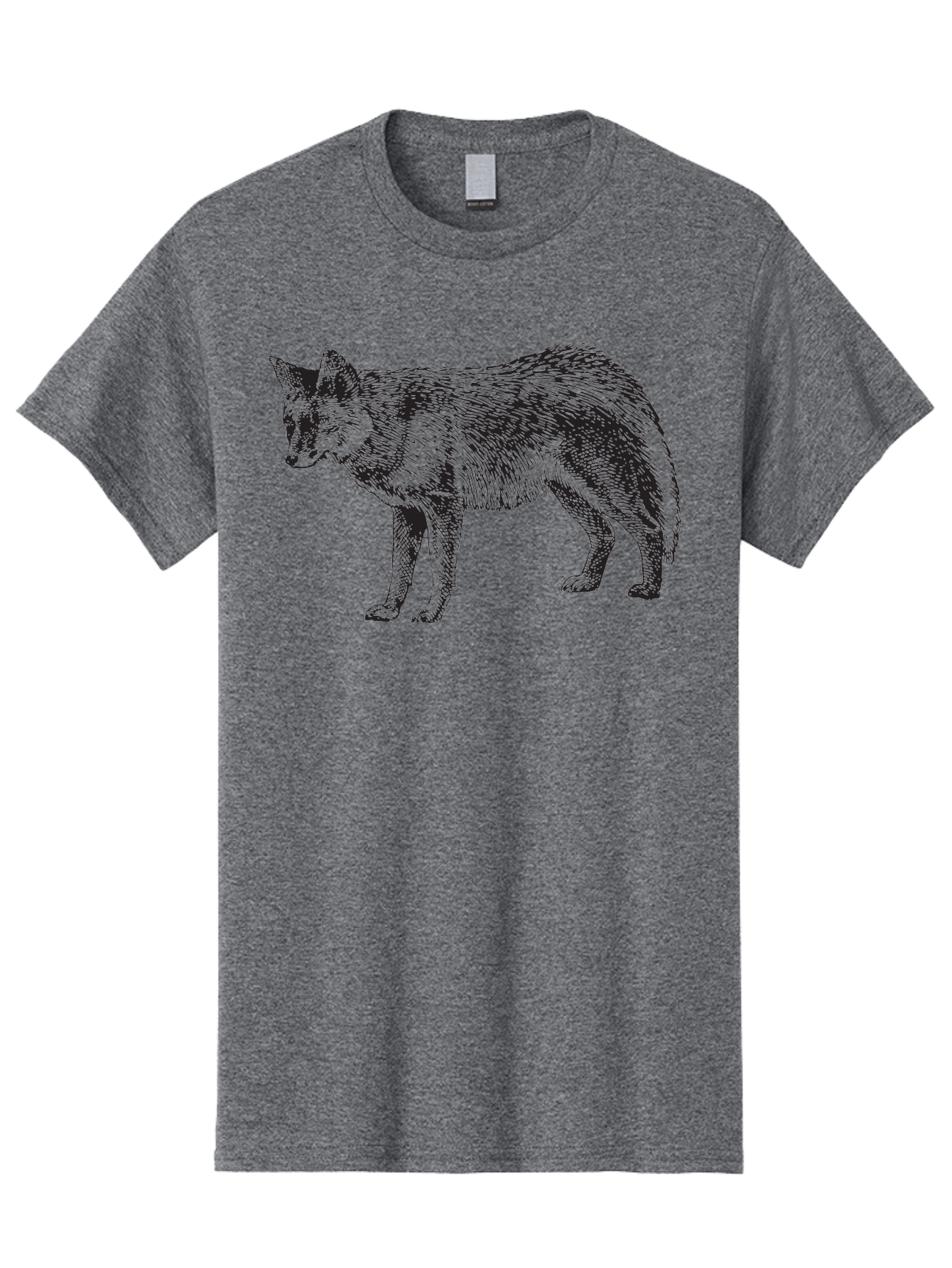 Coyote Men'S Graphic Tee, 100% Cotton, Comfortable Casual Summer Wear, Machine Washable, Coyote Illustration, Wild Animal, Cross-Hatched Shading, Wildlife Art, Monochrome Graphic, Canine Portrait, Forest Creature, Hand-Drawn Design, Aad871 21