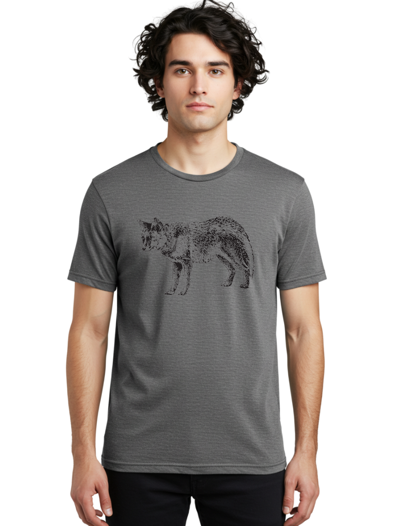 Coyote Men'S Graphic Tee, 100% Cotton, Comfortable Casual Summer Wear, Machine Washable, Coyote Illustration, Wild Animal, Cross-Hatched Shading, Wildlife Art, Monochrome Graphic, Canine Portrait, Forest Creature, Hand-Drawn Design, Aad871 22