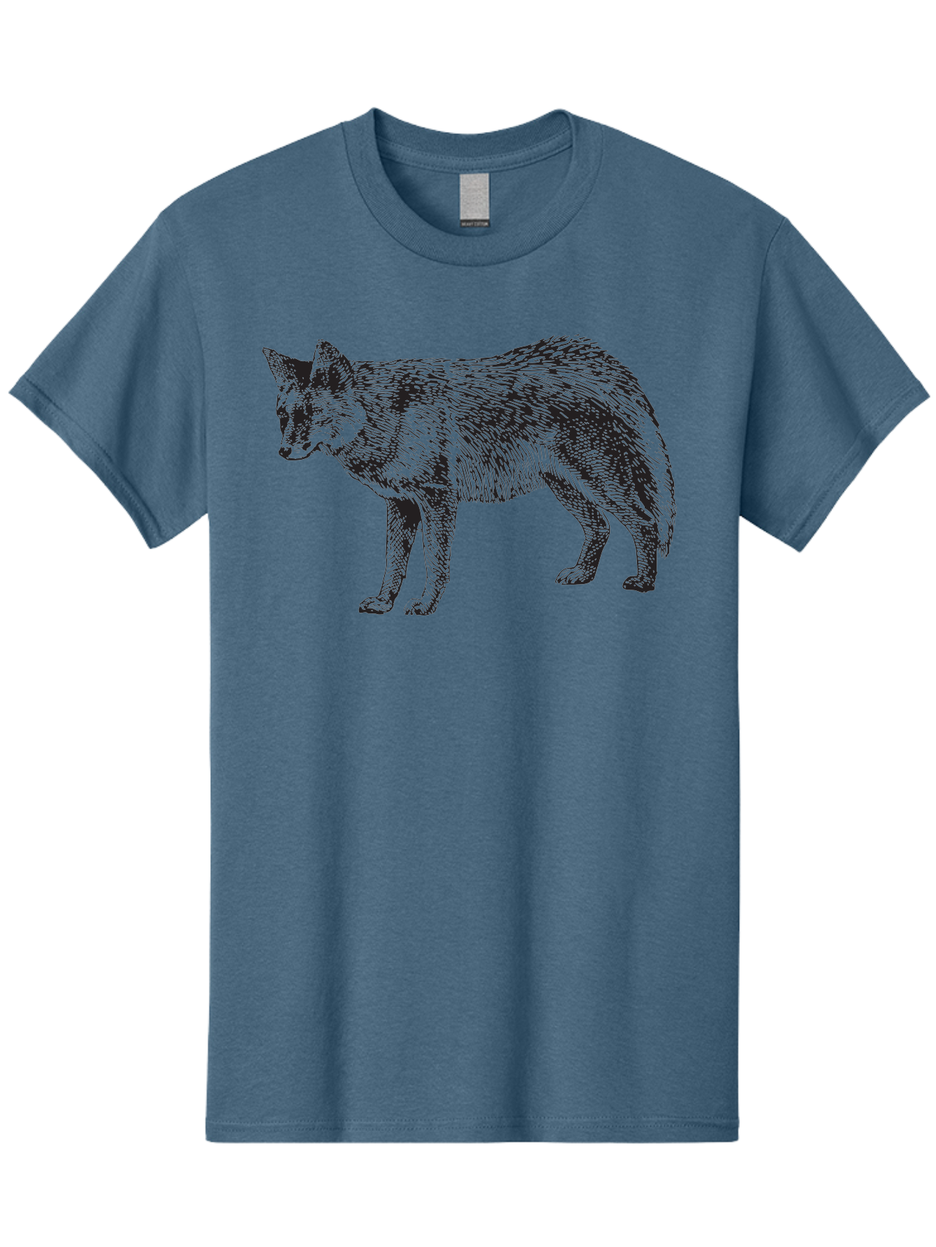 Coyote Men'S Graphic Tee, 100% Cotton, Comfortable Casual Summer Wear, Machine Washable, Coyote Illustration, Wild Animal, Cross-Hatched Shading, Wildlife Art, Monochrome Graphic, Canine Portrait, Forest Creature, Hand-Drawn Design, Aad871 5