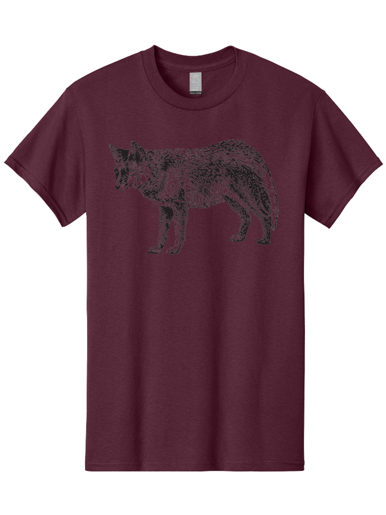 Coyote Men'S Graphic Tee, 100% Cotton, Comfortable Casual Summer Wear, Machine Washable, Coyote Illustration, Wild Animal, Cross-Hatched Shading, Wildlife Art, Monochrome Graphic, Canine Portrait, Forest Creature, Hand-Drawn Design, Aad871 13