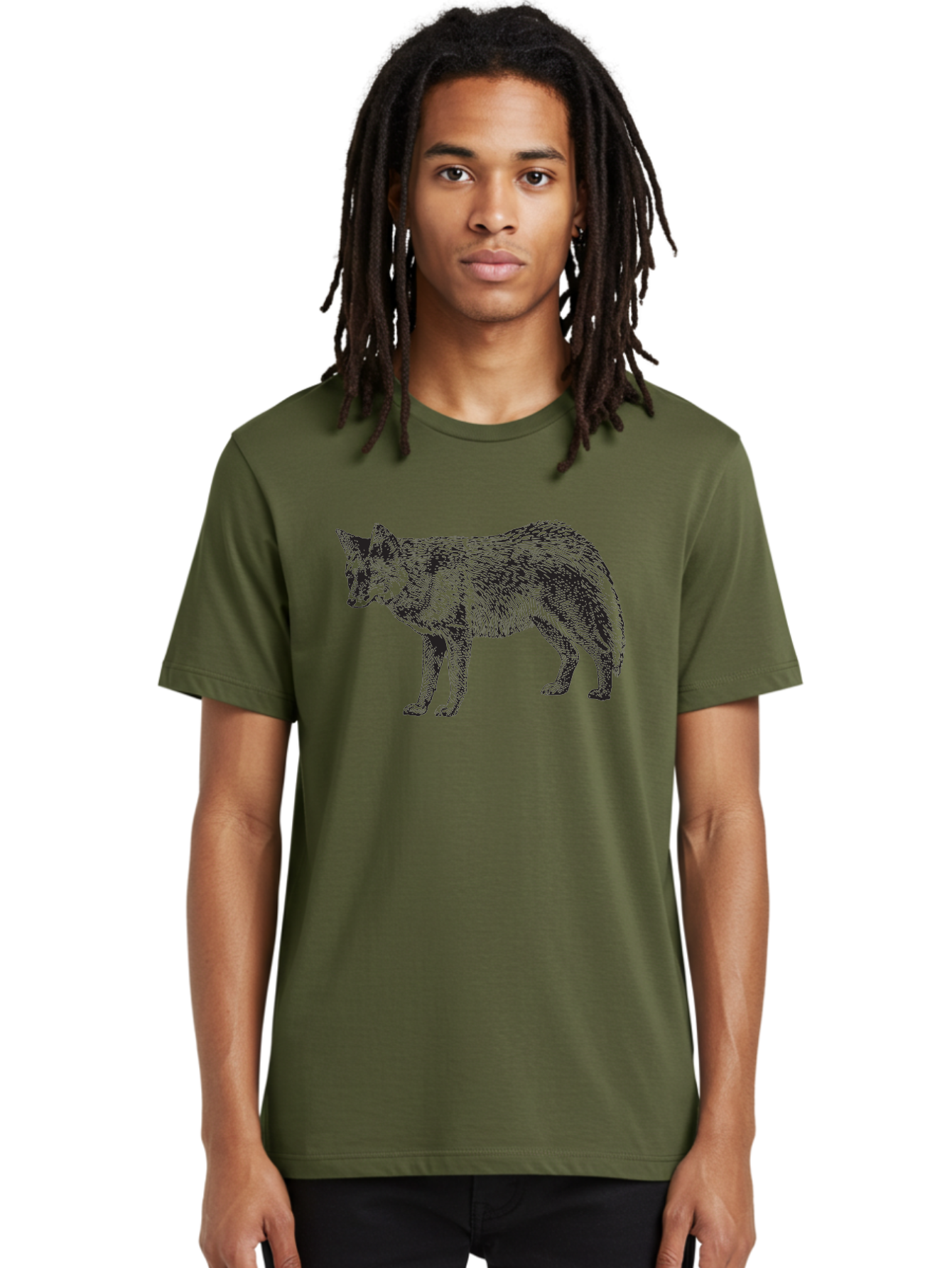 Coyote Men'S Graphic Tee, 100% Cotton, Comfortable Casual Summer Wear, Machine Washable, Coyote Illustration, Wild Animal, Cross-Hatched Shading, Wildlife Art, Monochrome Graphic, Canine Portrait, Forest Creature, Hand-Drawn Design, Aad871 16