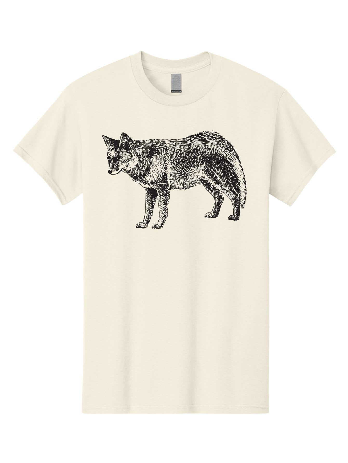 Coyote Men'S Graphic Tee, 100% Cotton, Comfortable Casual Summer Wear, Machine Washable, Coyote Illustration, Wild Animal, Cross-Hatched Shading, Wildlife Art, Monochrome Graphic, Canine Portrait, Forest Creature, Hand-Drawn Design, Aad871 8