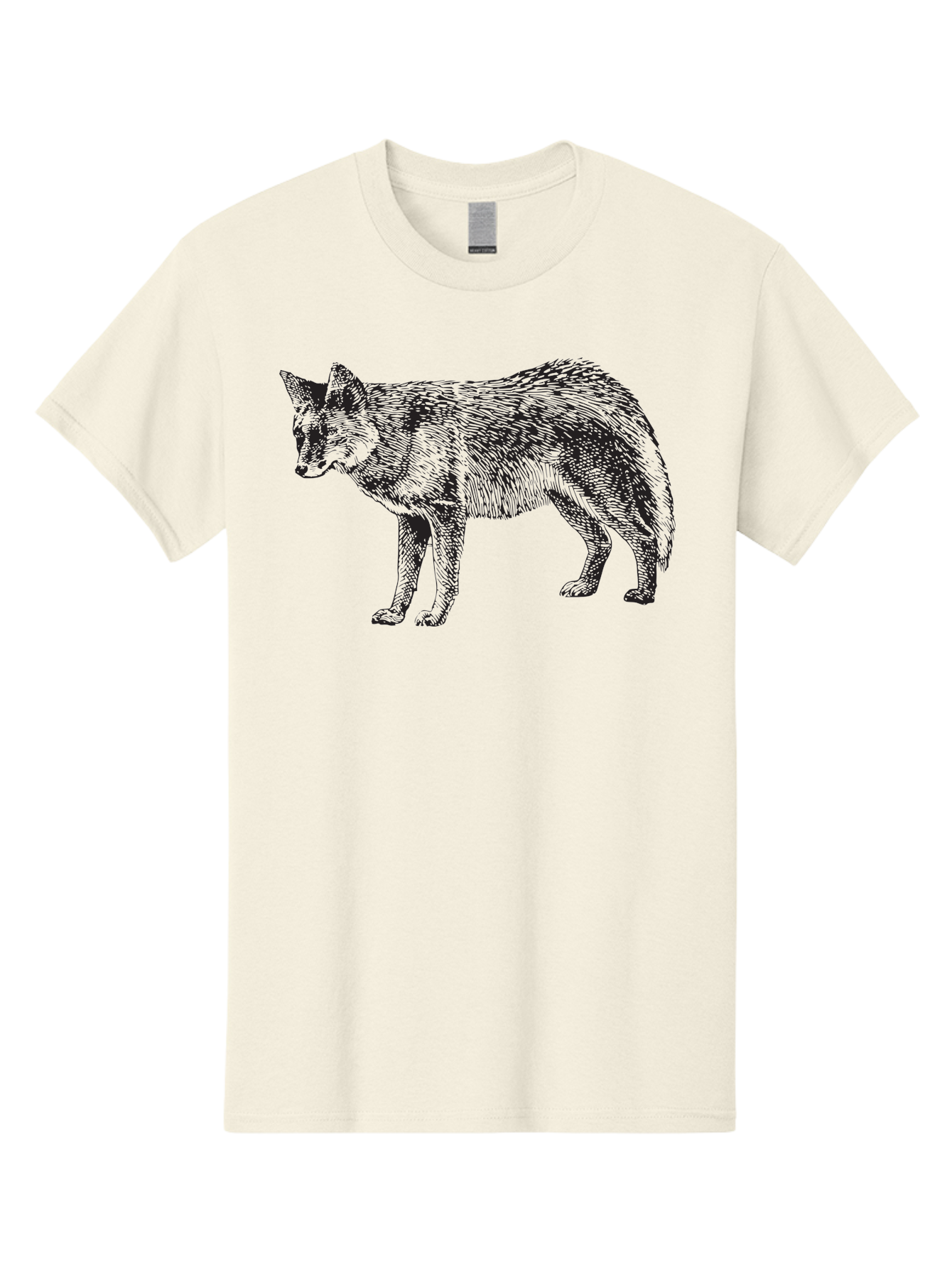 Coyote Men'S Graphic Tee, 100% Cotton, Comfortable Casual Summer Wear, Machine Washable, Coyote Illustration, Wild Animal, Cross-Hatched Shading, Wildlife Art, Monochrome Graphic, Canine Portrait, Forest Creature, Hand-Drawn Design, Aad871 11
