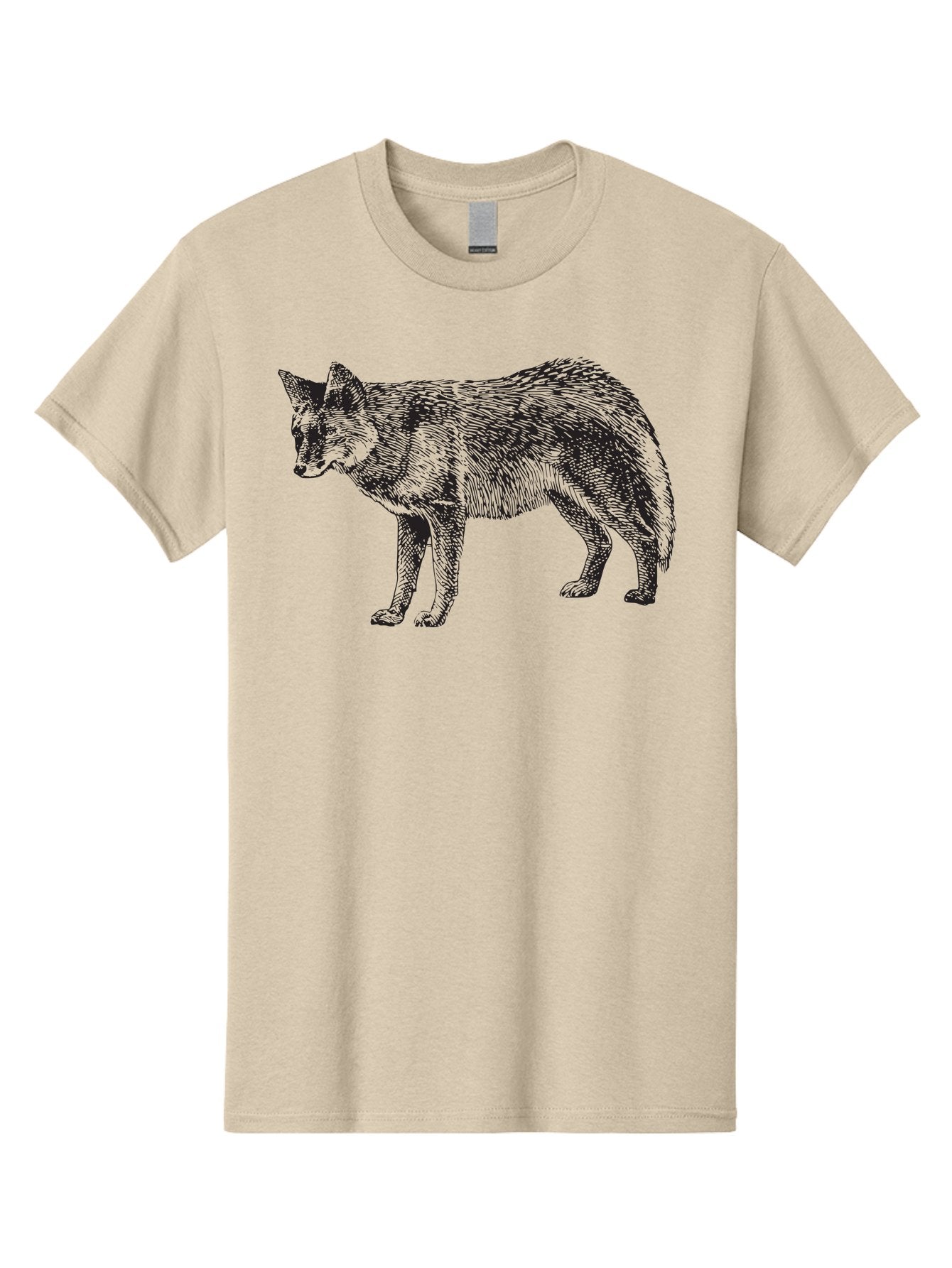 Coyote Men'S Graphic Tee, 100% Cotton, Comfortable Casual Summer Wear, Machine Washable, Coyote Illustration, Wild Animal, Cross-Hatched Shading, Wildlife Art, Monochrome Graphic, Canine Portrait, Forest Creature, Hand-Drawn Design, Aad871 7