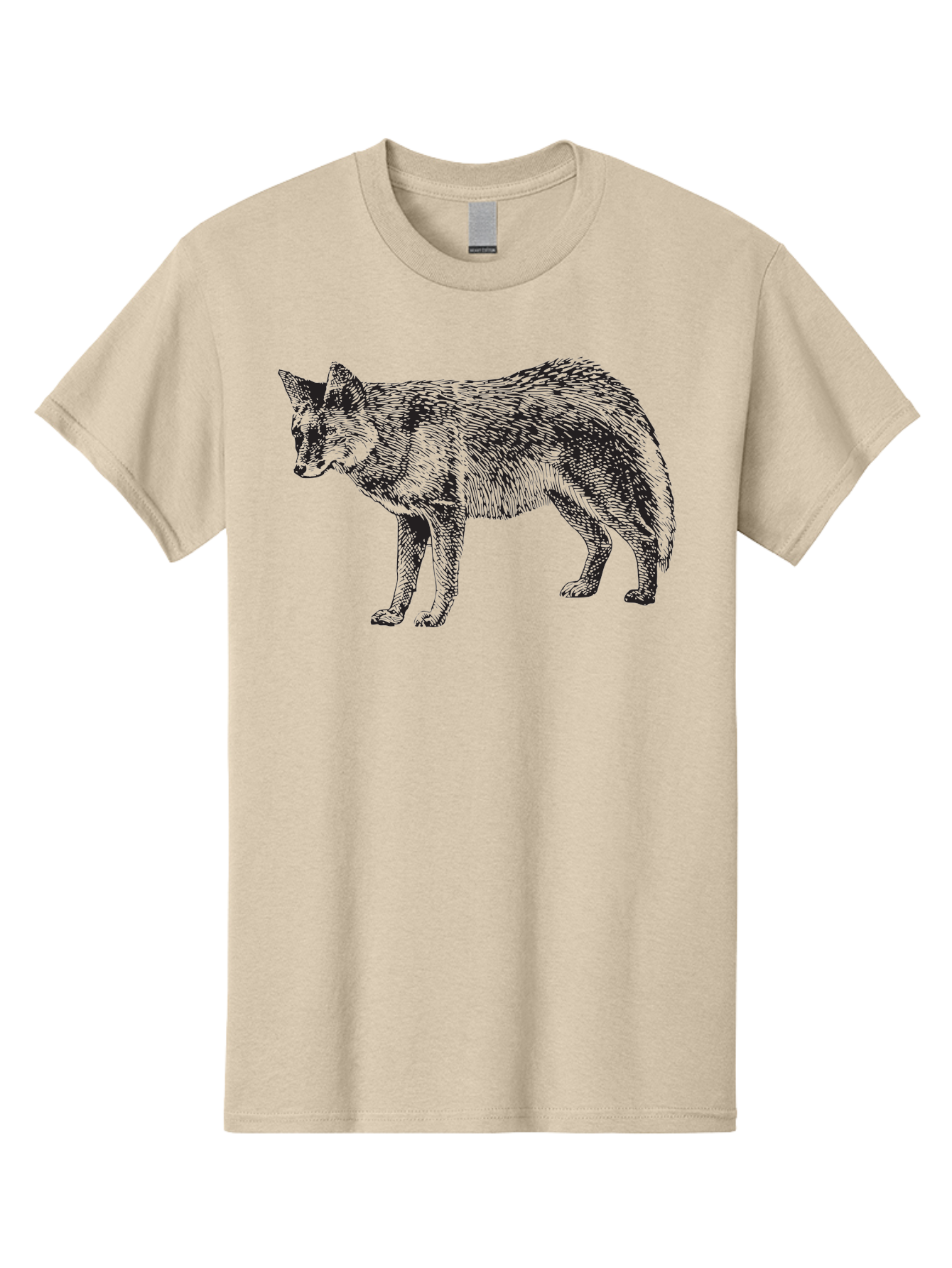 Coyote Men'S Graphic Tee, 100% Cotton, Comfortable Casual Summer Wear, Machine Washable, Coyote Illustration, Wild Animal, Cross-Hatched Shading, Wildlife Art, Monochrome Graphic, Canine Portrait, Forest Creature, Hand-Drawn Design, Aad871 25