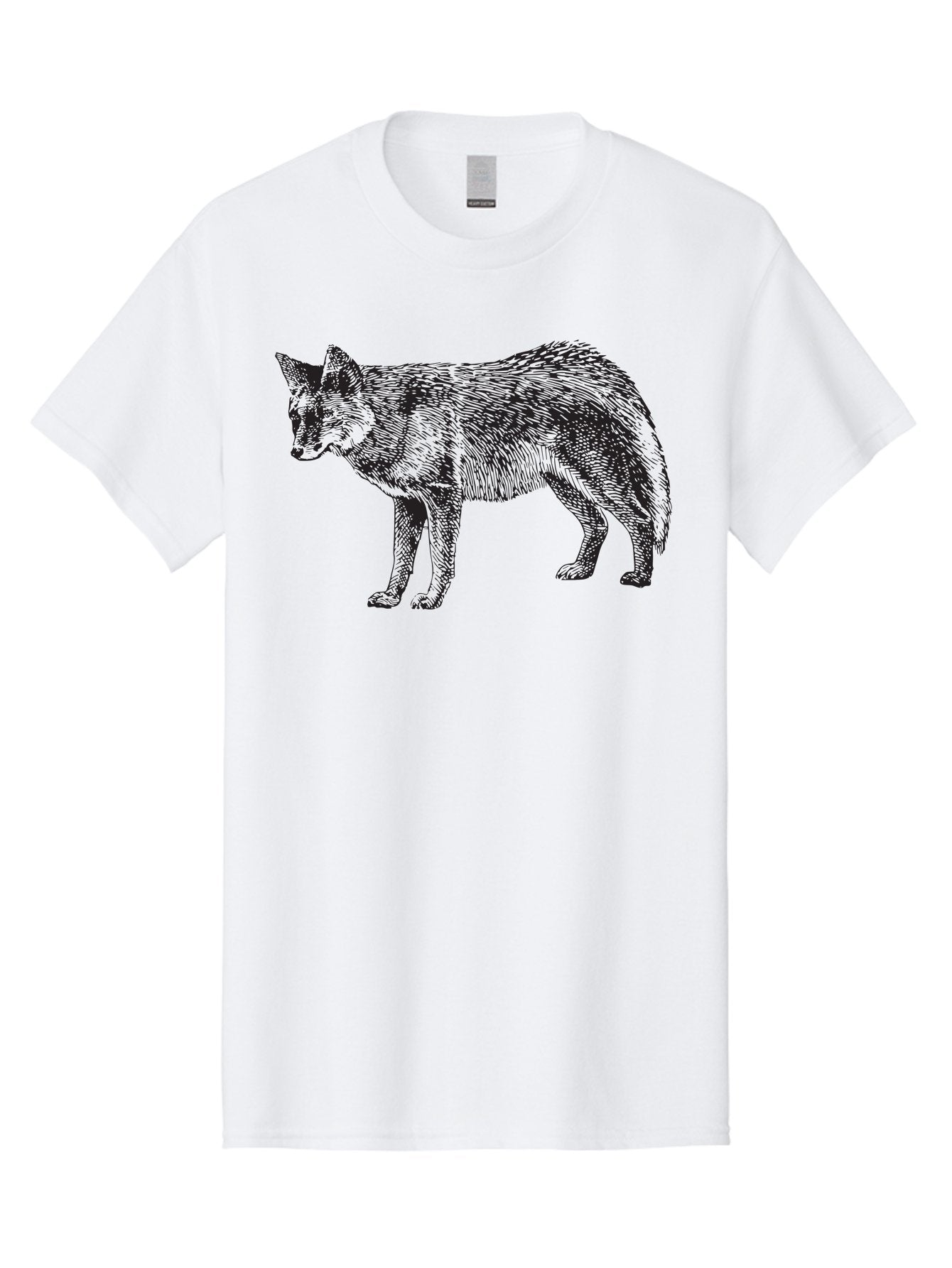 Coyote Men'S Graphic Tee, 100% Cotton, Comfortable Casual Summer Wear, Machine Washable, Coyote Illustration, Wild Animal, Cross-Hatched Shading, Wildlife Art, Monochrome Graphic, Canine Portrait, Forest Creature, Hand-Drawn Design, Aad871 3