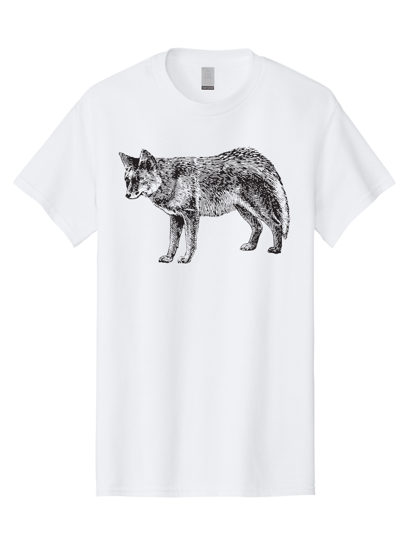 Coyote Men'S Graphic Tee, 100% Cotton, Comfortable Casual Summer Wear, Machine Washable, Coyote Illustration, Wild Animal, Cross-Hatched Shading, Wildlife Art, Monochrome Graphic, Canine Portrait, Forest Creature, Hand-Drawn Design, Aad871 17