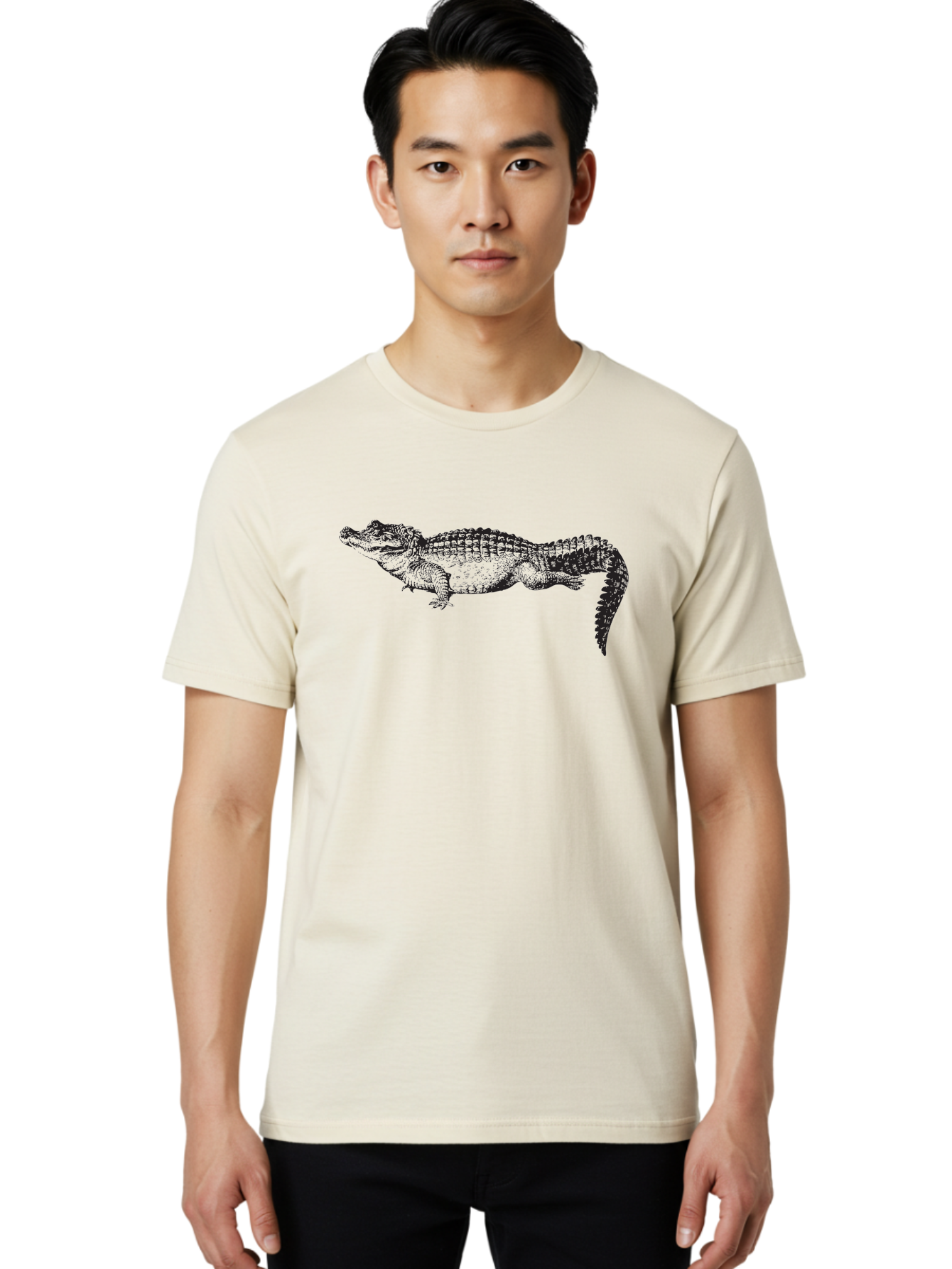 Crocodile-1 Men'S Graphic Tee, 100% Cotton, Comfortable Casual Summer Wear, Machine Washable, Crocodile Illustration, Reptile Art, Wildlife Graphic, Scaly Texture, Sharp Teeth, Ancient Creature, Black And Green, Graphic Design Aad872 22