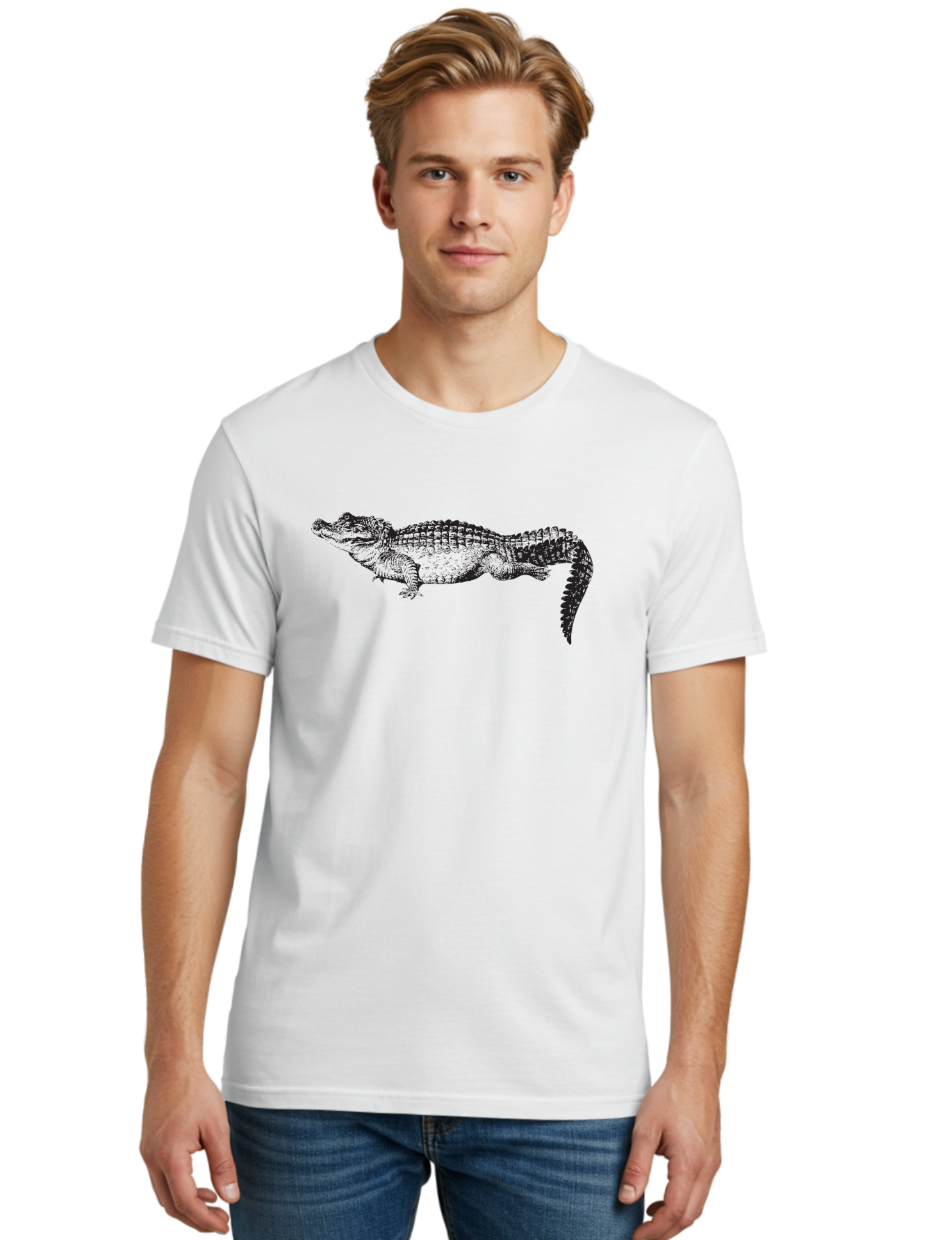Crocodile-1 Men'S Graphic Tee, 100% Cotton, Comfortable Casual Summer Wear, Machine Washable, Crocodile Illustration, Reptile Art, Wildlife Graphic, Scaly Texture, Sharp Teeth, Ancient Creature, Black And Green, Graphic Design Aad872 24