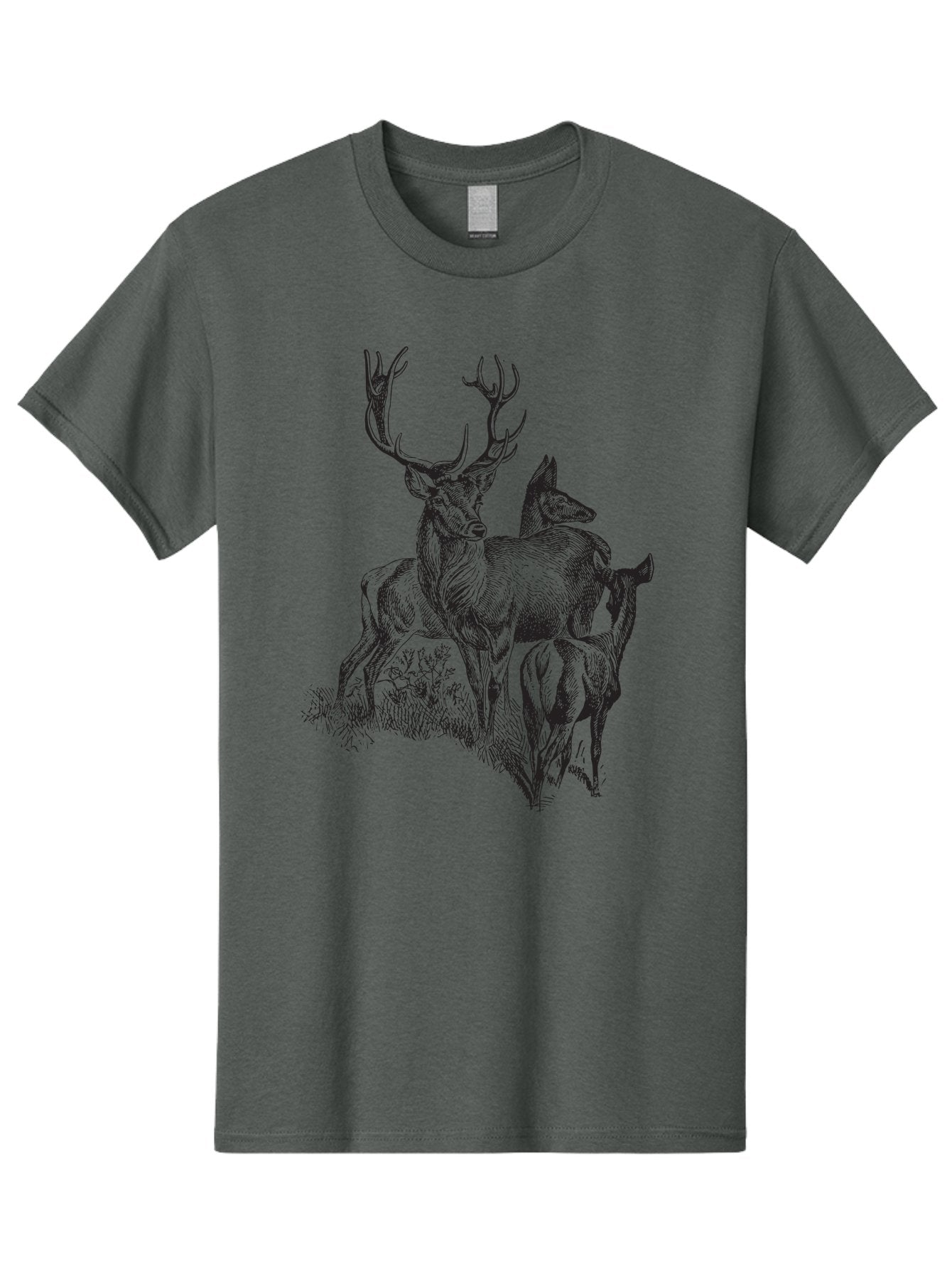 Deer-Family Men'S Graphic Tee, 100% Cotton, Comfortable Casual Summer Wear, Machine Washable, Deer With Antlers, Wildlife Illustration, Forest Animals, Family Of Deer, Majestic Stag, Serene Scene, Natural Habitat, Detailed Drawing, Aad874